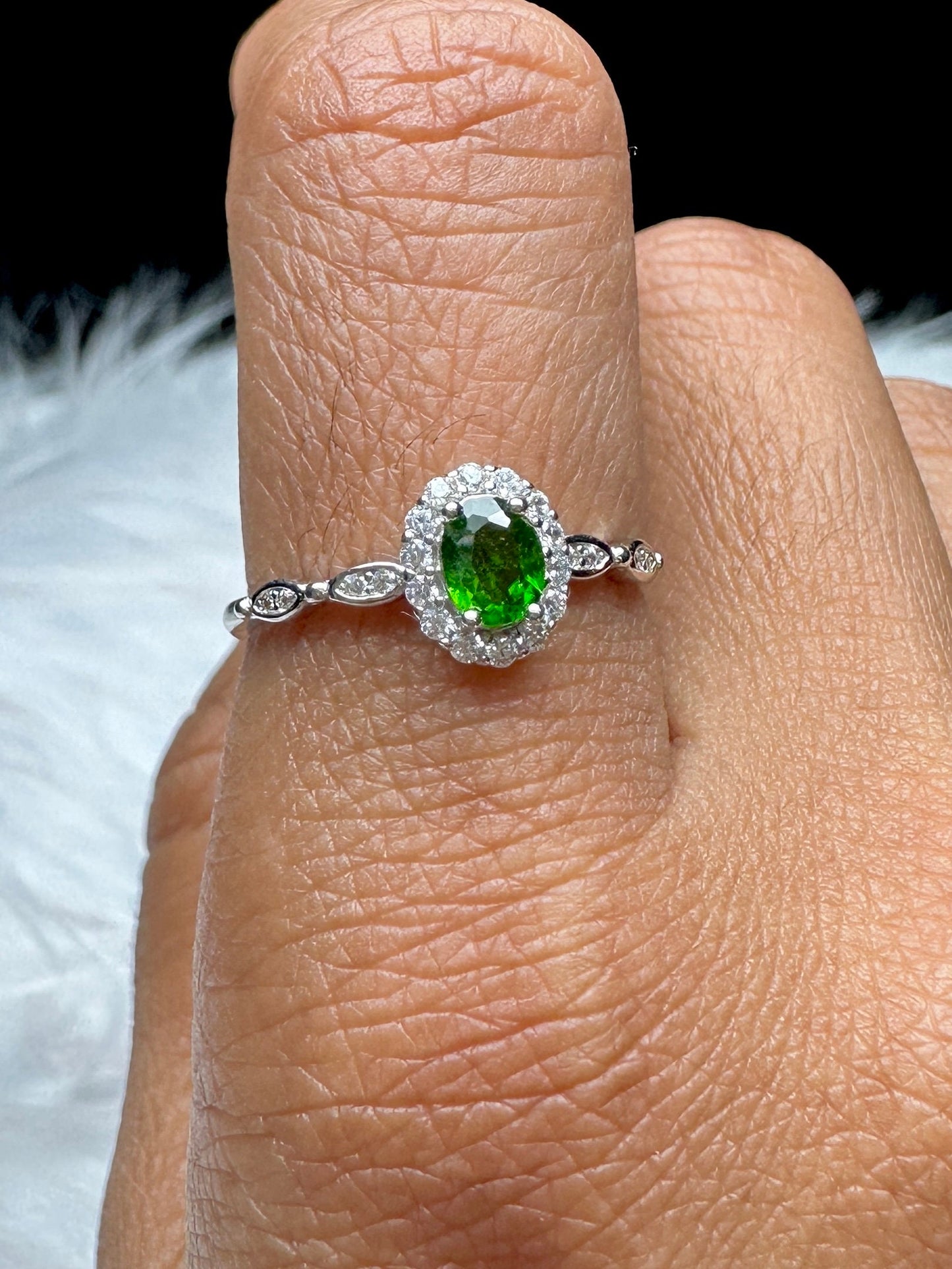 High-Quality Diopside Gemstone Sterling Silver Adjustable Ring - Healing Crystal Jewelry