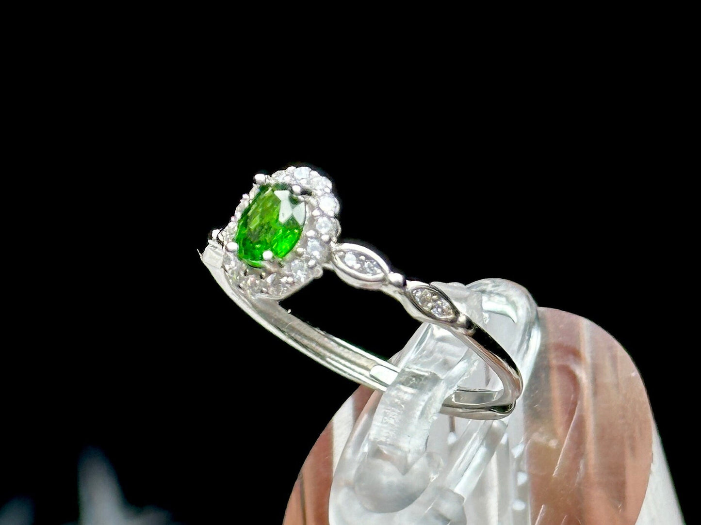 High-Quality Diopside Gemstone Sterling Silver Adjustable Ring - Healing Crystal Jewelry