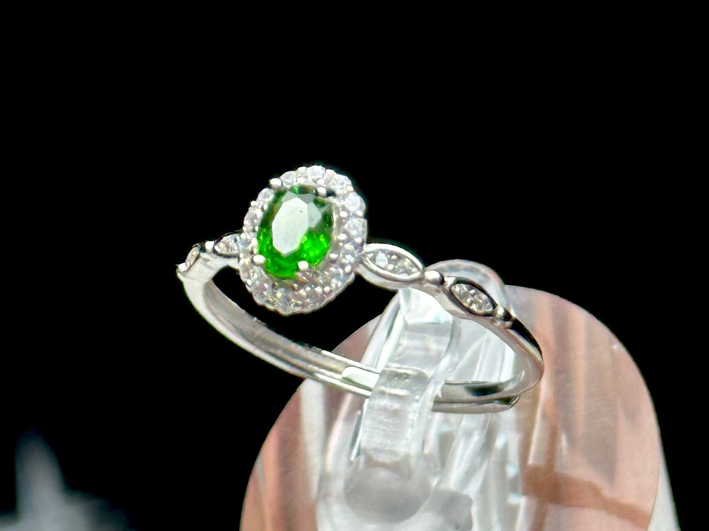 High-Quality Diopside Gemstone Sterling Silver Adjustable Ring - Healing Crystal Jewelry