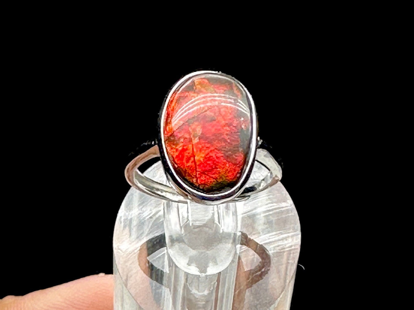 Natural Canadian Ammolite Ring in Sterling Silver - Genuine Gemstone Jewelry, Adjustable Size Ring, Healing Properties, Unique Gift