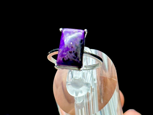 Natural Sugilite Ring in Sterling Silver - Genuine Gemstone Jewelry, Adjustable Size Ring - Healing Crystal