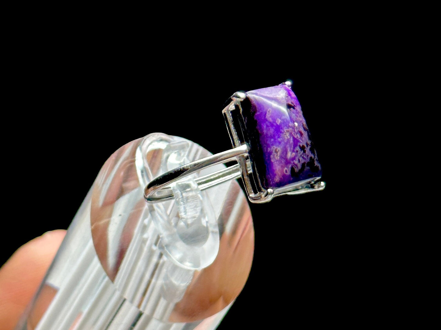 Natural Sugilite Ring in Sterling Silver - Genuine Gemstone Jewelry, Adjustable Size Ring - Healing Crystal