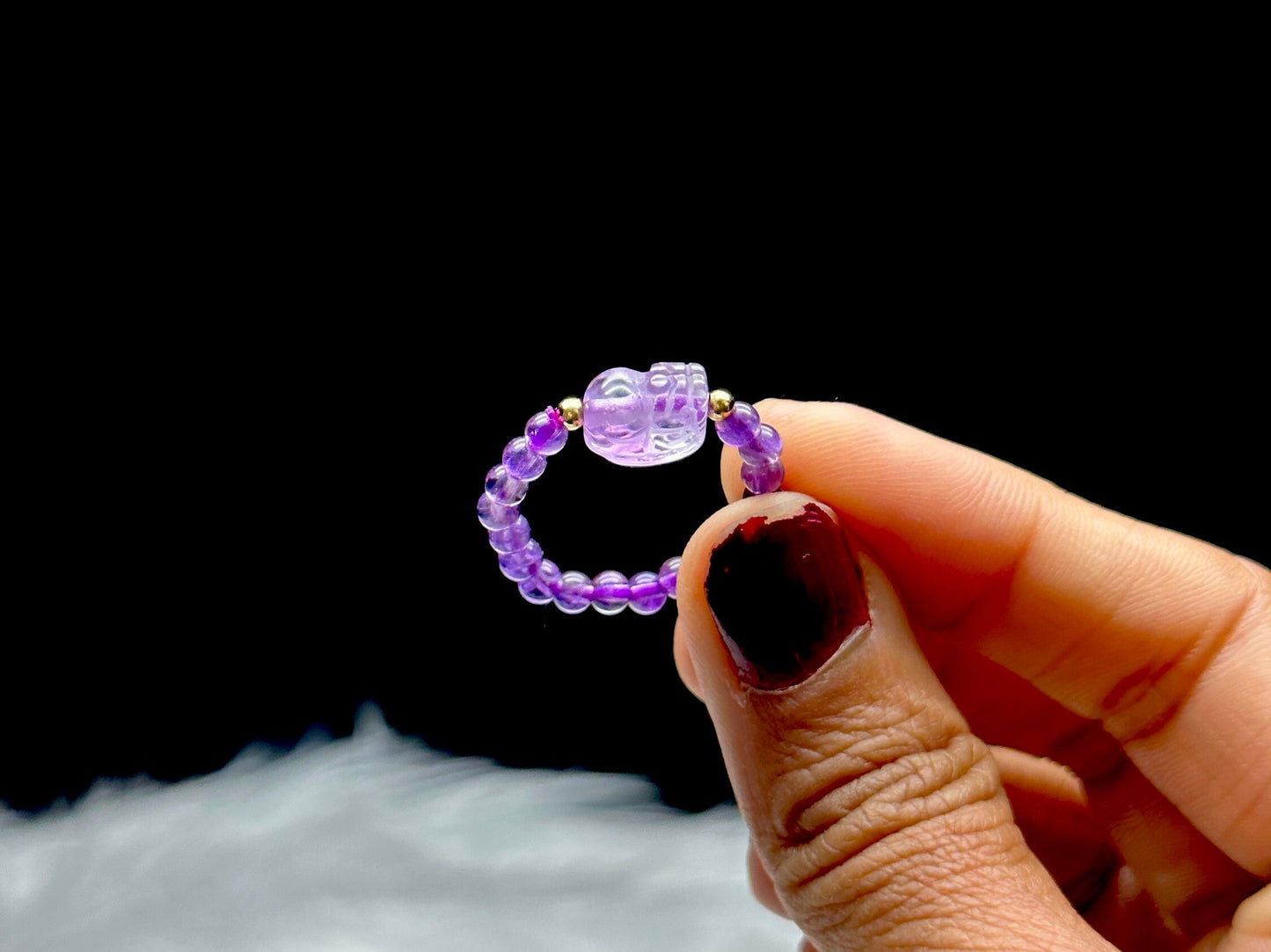 Amethyst Pixiu Stretchable Ring - Adjustable Size Crystal Healing Jewelry