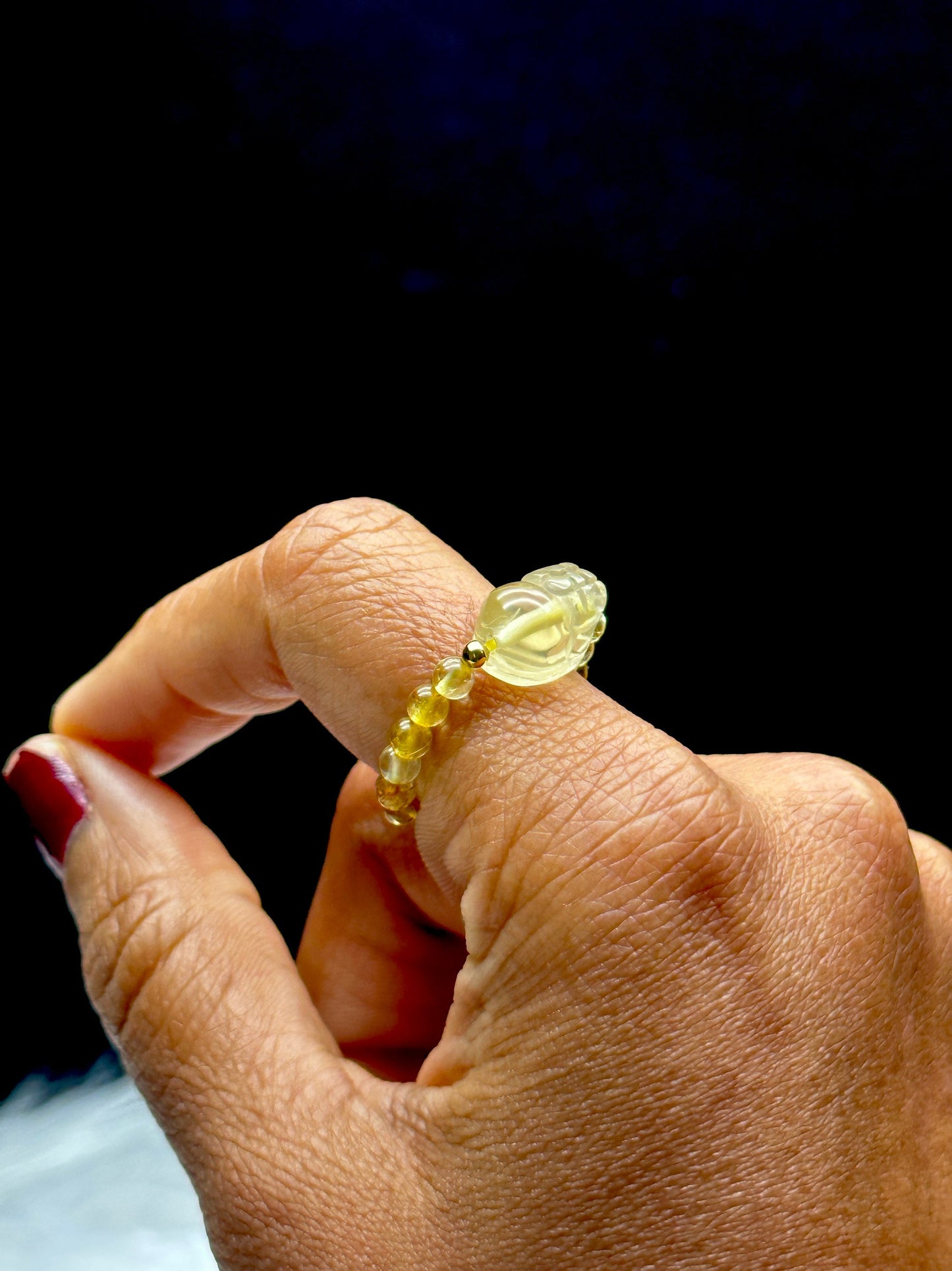 Citrine Pixiu Stretchable Ring - Handcrafted Adjustable Size Ring with Genuine Citrine Crystal - Crystal Healing Jewelry