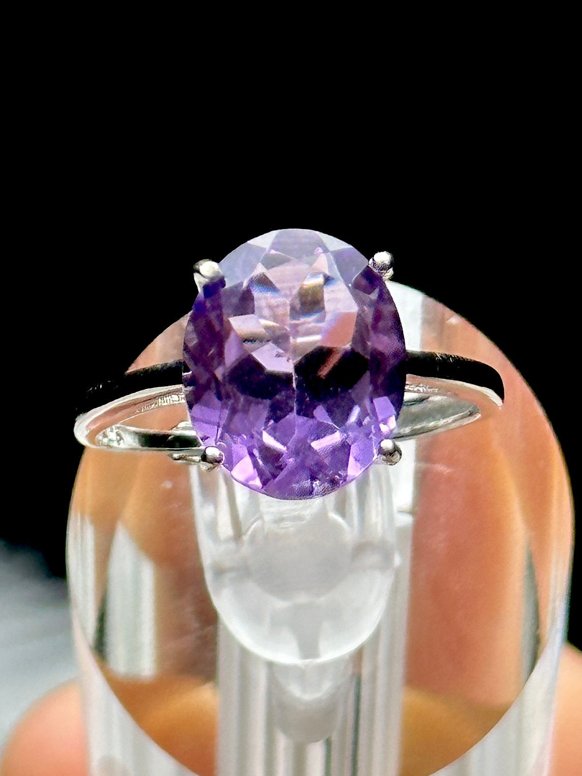 Sterling Silver Amethyst Crystal Solitaire Ring | Adjustable Size | Healing Crystal Jewelry