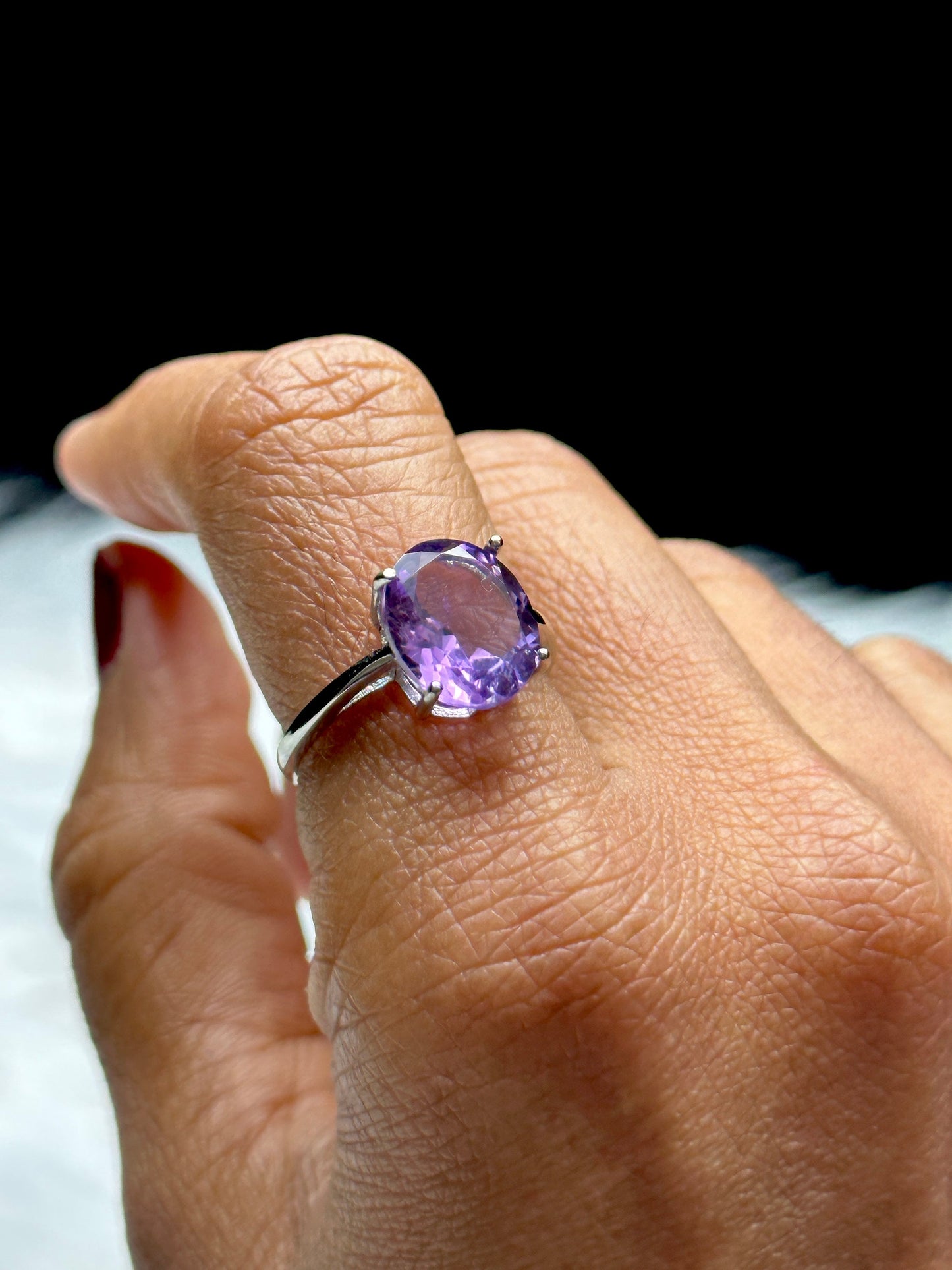 Sterling Silver Amethyst Crystal Solitaire Ring | Adjustable Size | Healing Crystal Jewelry