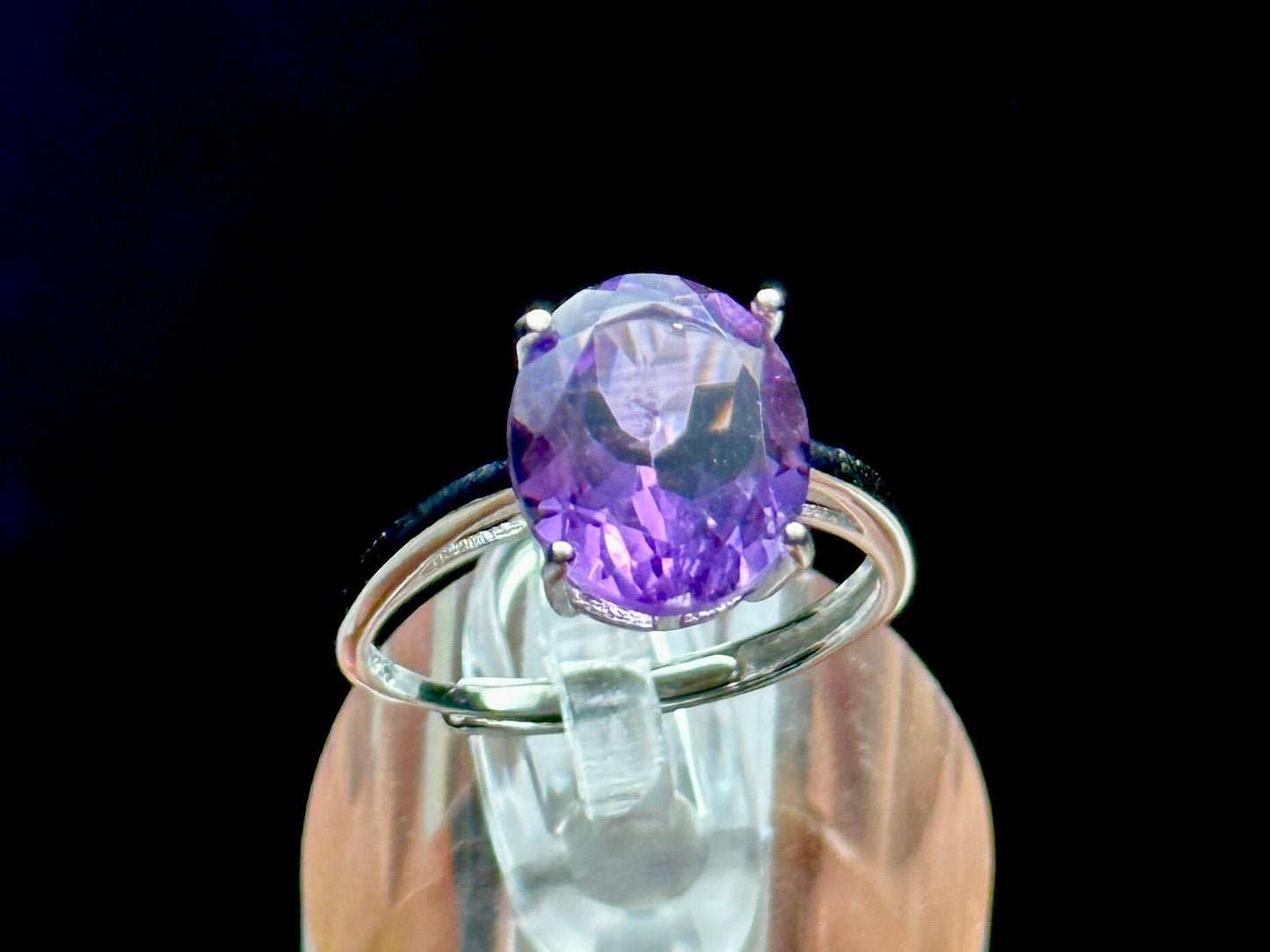 Sterling Silver Amethyst Crystal Solitaire Ring | Adjustable Size | Healing Crystal Jewelry