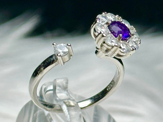 High-Quality Amethyst Gemstone Adjustable Size Sterling Silver Ring with Healing Properties