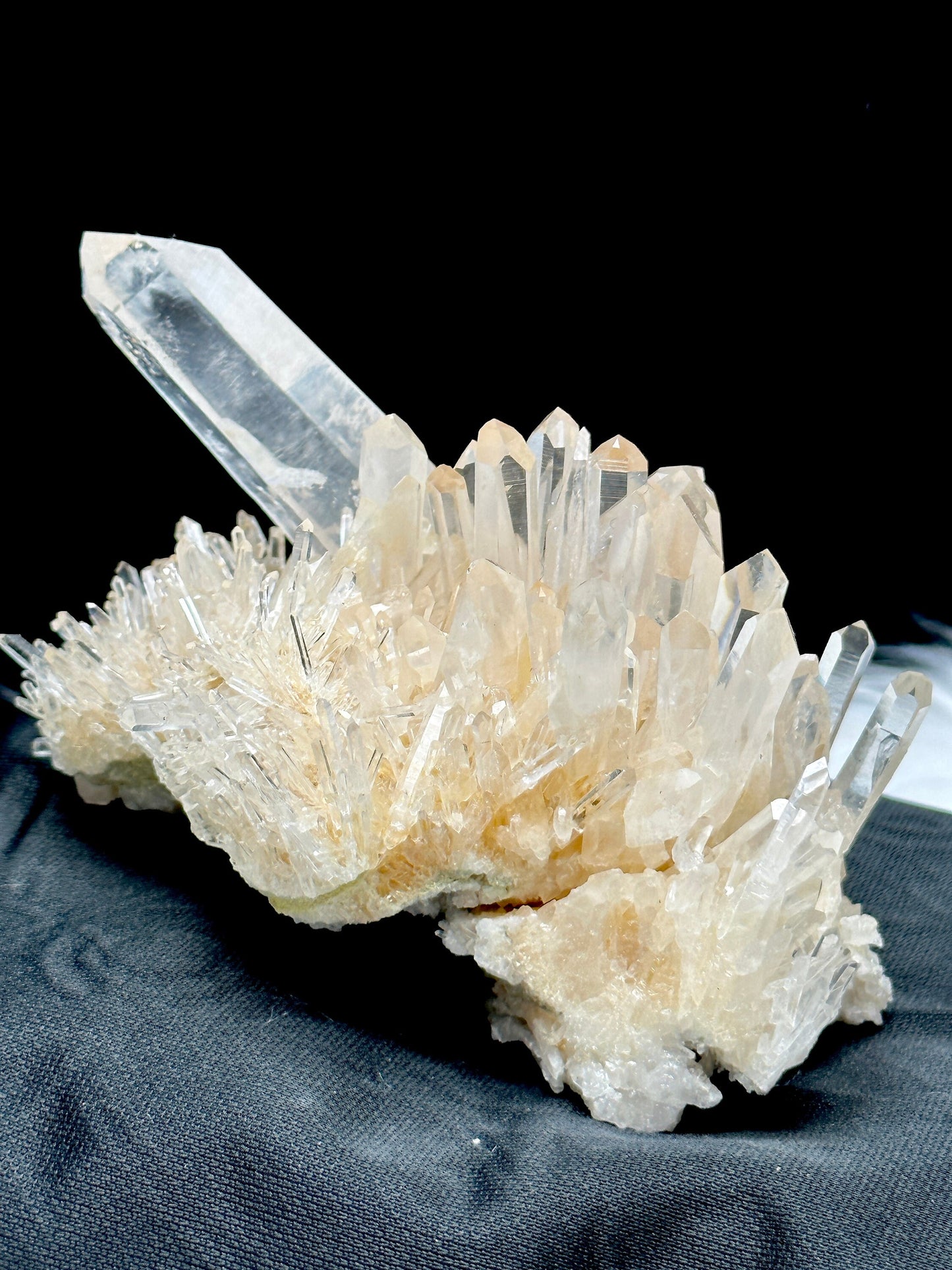 Rare Golden Healer DNA Blue Feather Lemurian Quartz Cluster Specimen