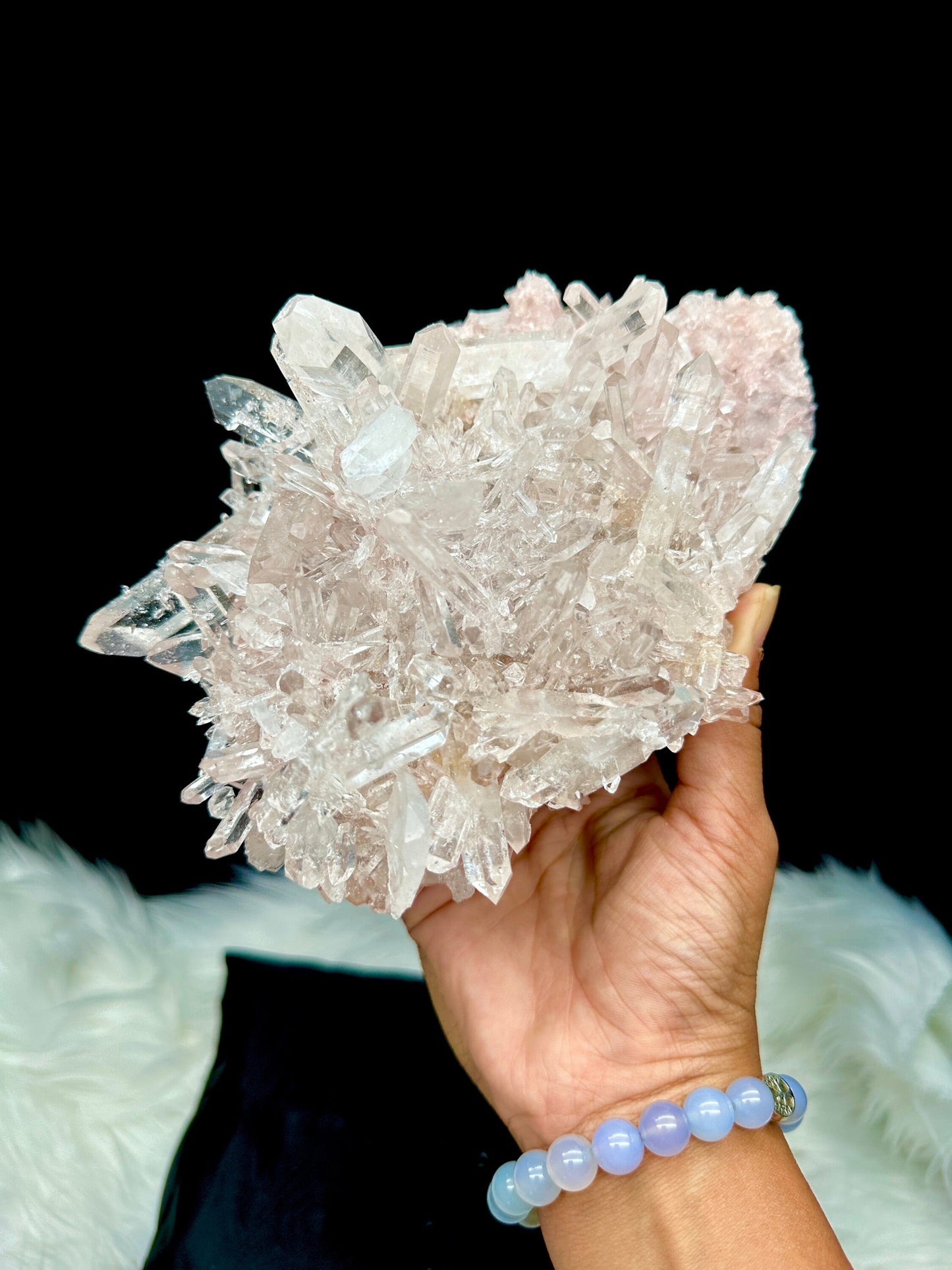 Extra High Quality Sacred Rose Pink Lemurian Quartz Cluster Specimen