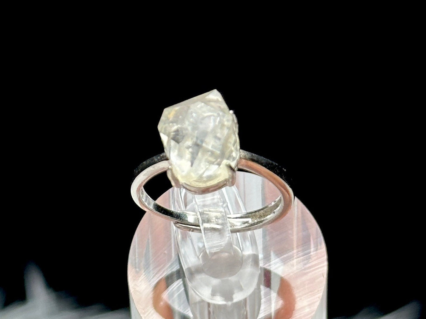 Double Terminated Herkimer Diamond Crystal Ring in Sterling Silver | Adjustable Size | Genuine Stone | Healing Properties