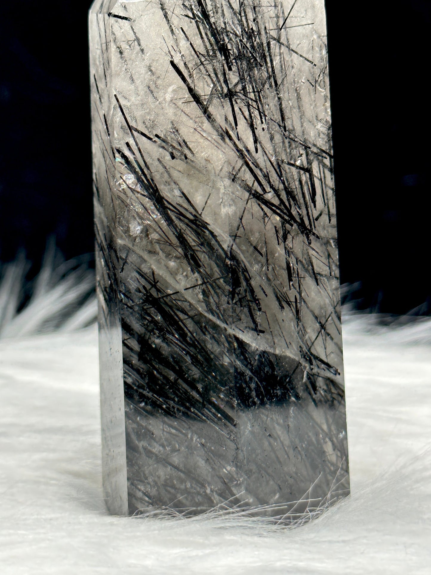 High-Quality Black Tourmalinated Quartz Crystal Tower, 4.5 Inches - Dense Black Tourmaline Rutile