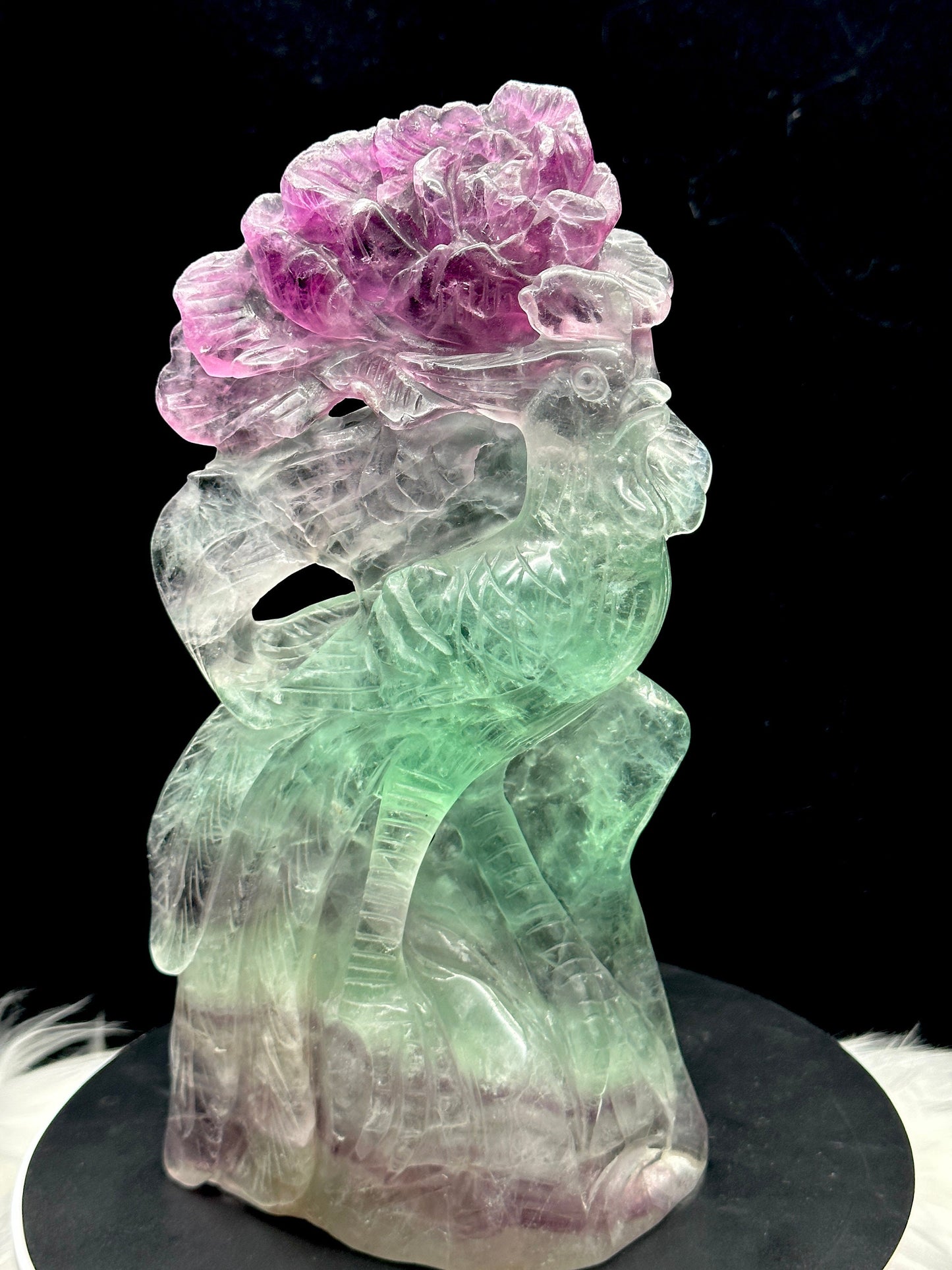 Rare Super Pretty Fluorite Crystal Peacock Carving - 9 inches tall , 1.2kg