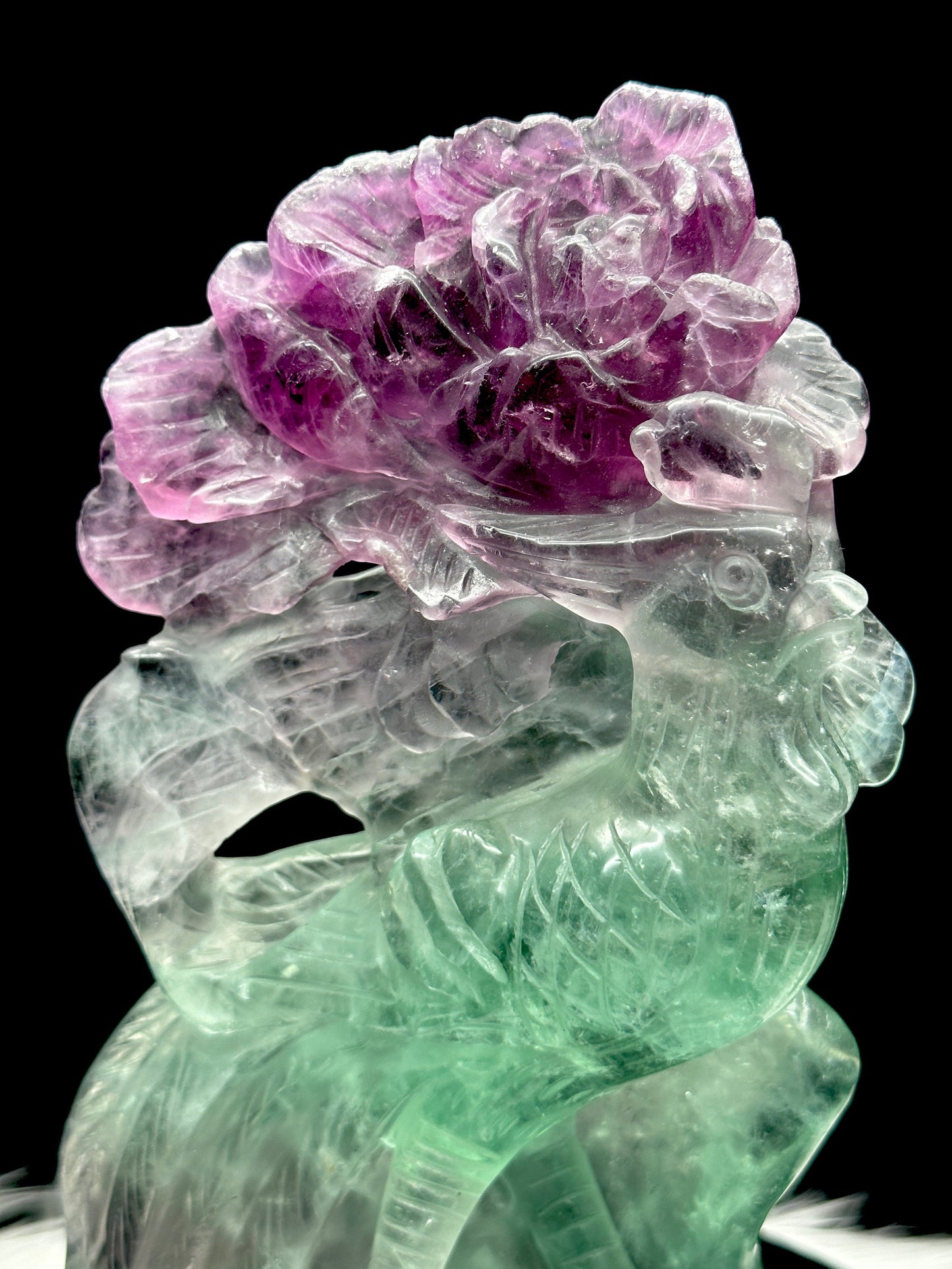 Rare Super Pretty Fluorite Crystal Peacock Carving - 9 inches tall , 1.2kg