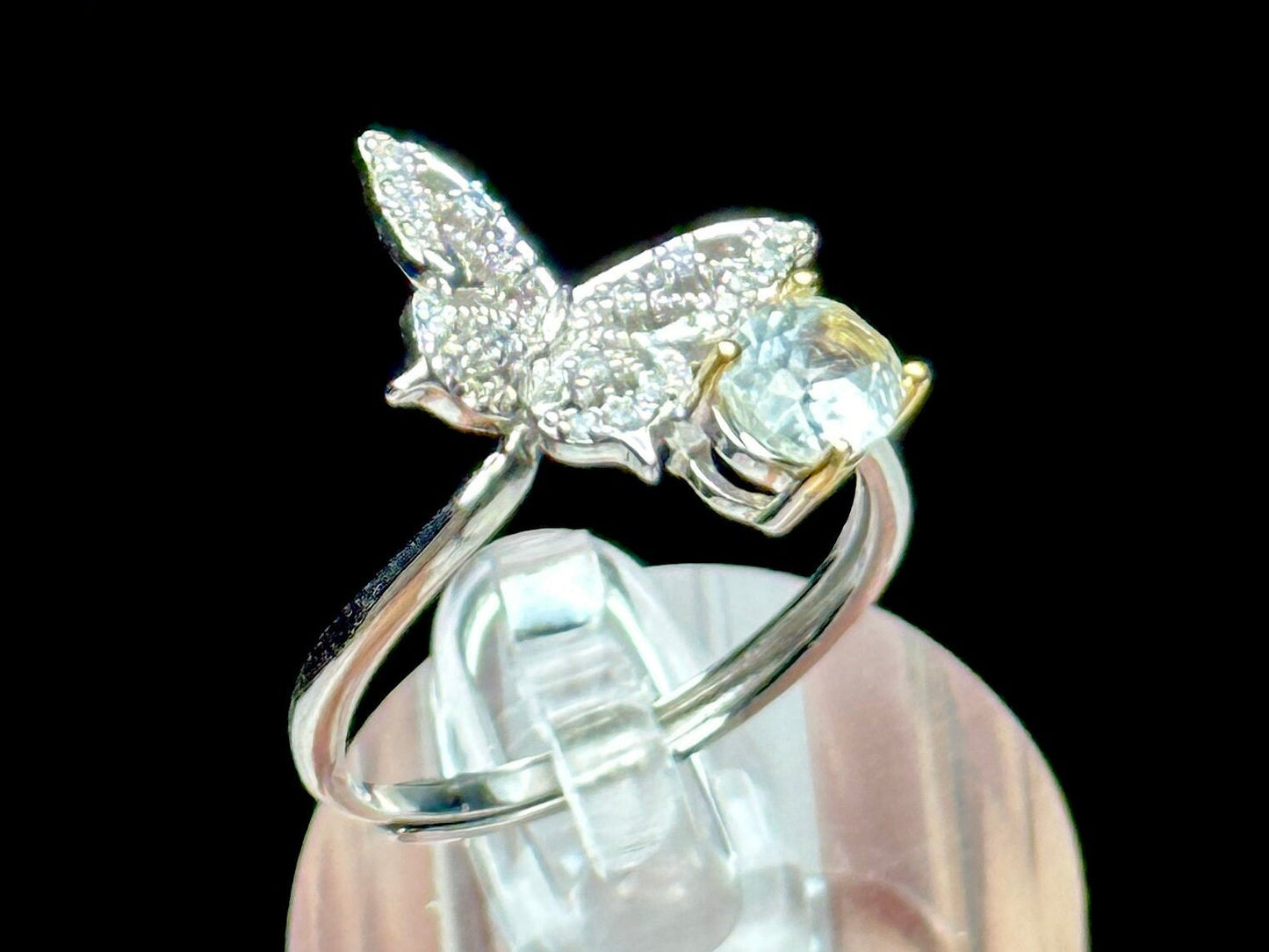 Elegant Moissanite Diamond Solitaire Butterfly Ring - Sterling Silver Adjustable Statement Jewelry