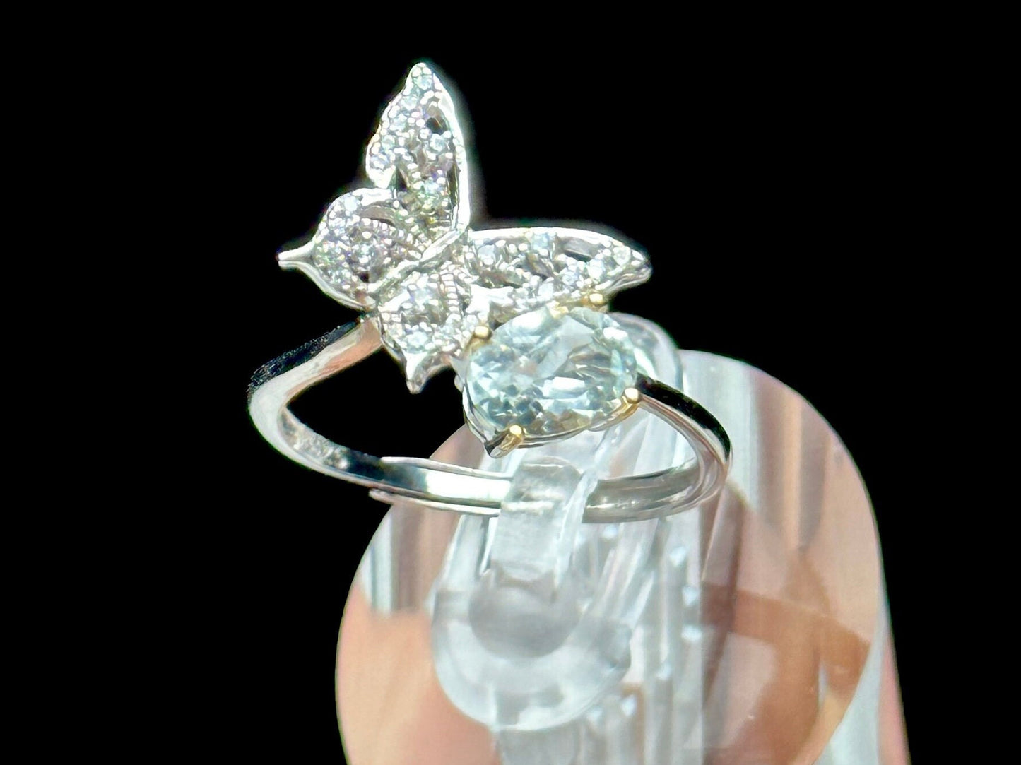 Elegant Moissanite Diamond Solitaire Butterfly Ring - Sterling Silver Adjustable Statement Jewelry