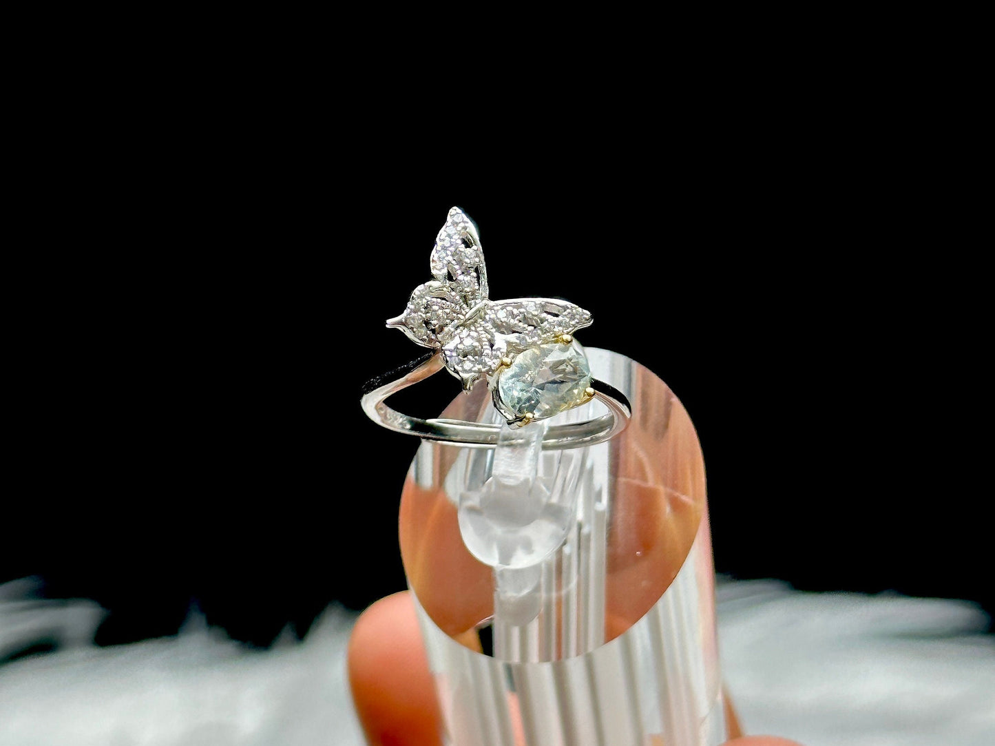 Elegant Moissanite Diamond Solitaire Butterfly Ring - Sterling Silver Adjustable Statement Jewelry