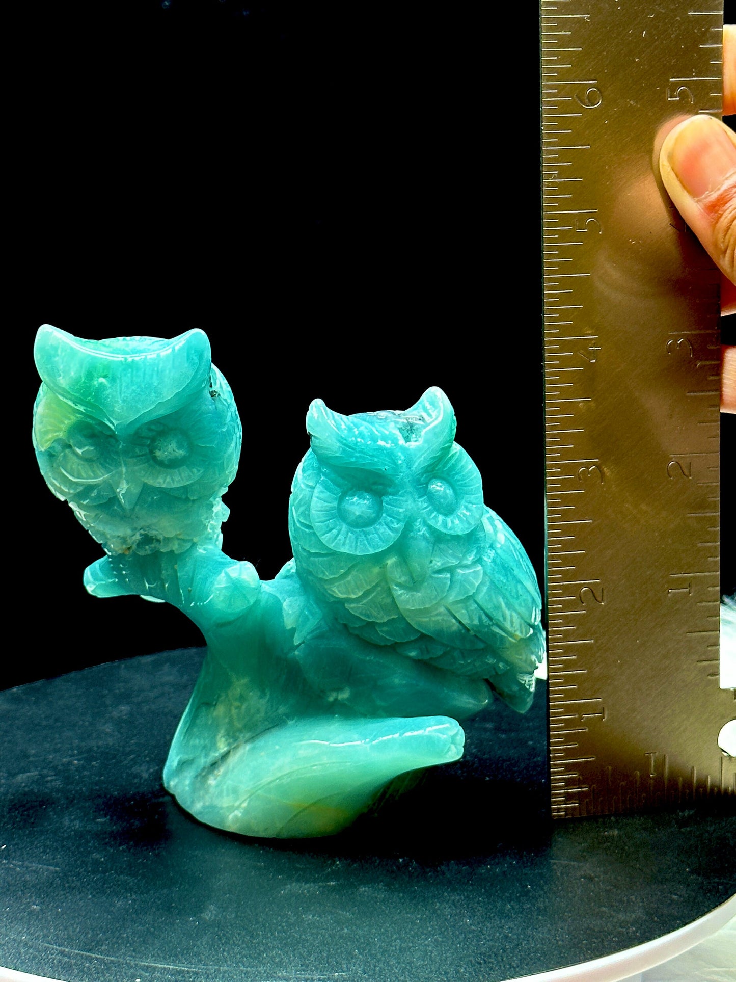 Cute Amazonite Owl couple carving, crystal bird carving