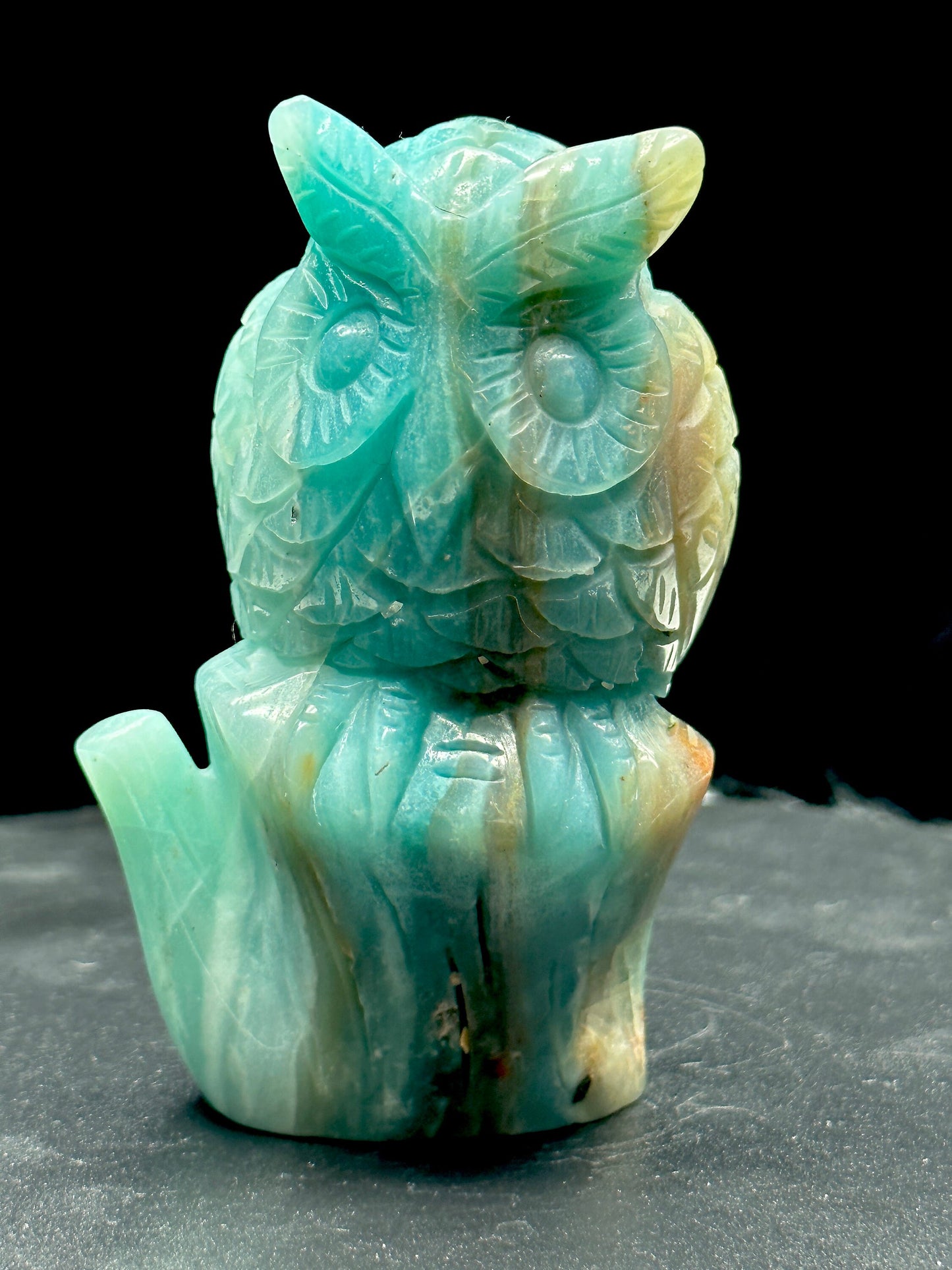 Crystal Owl Carving, Amazonite and Tigers eye owl carving