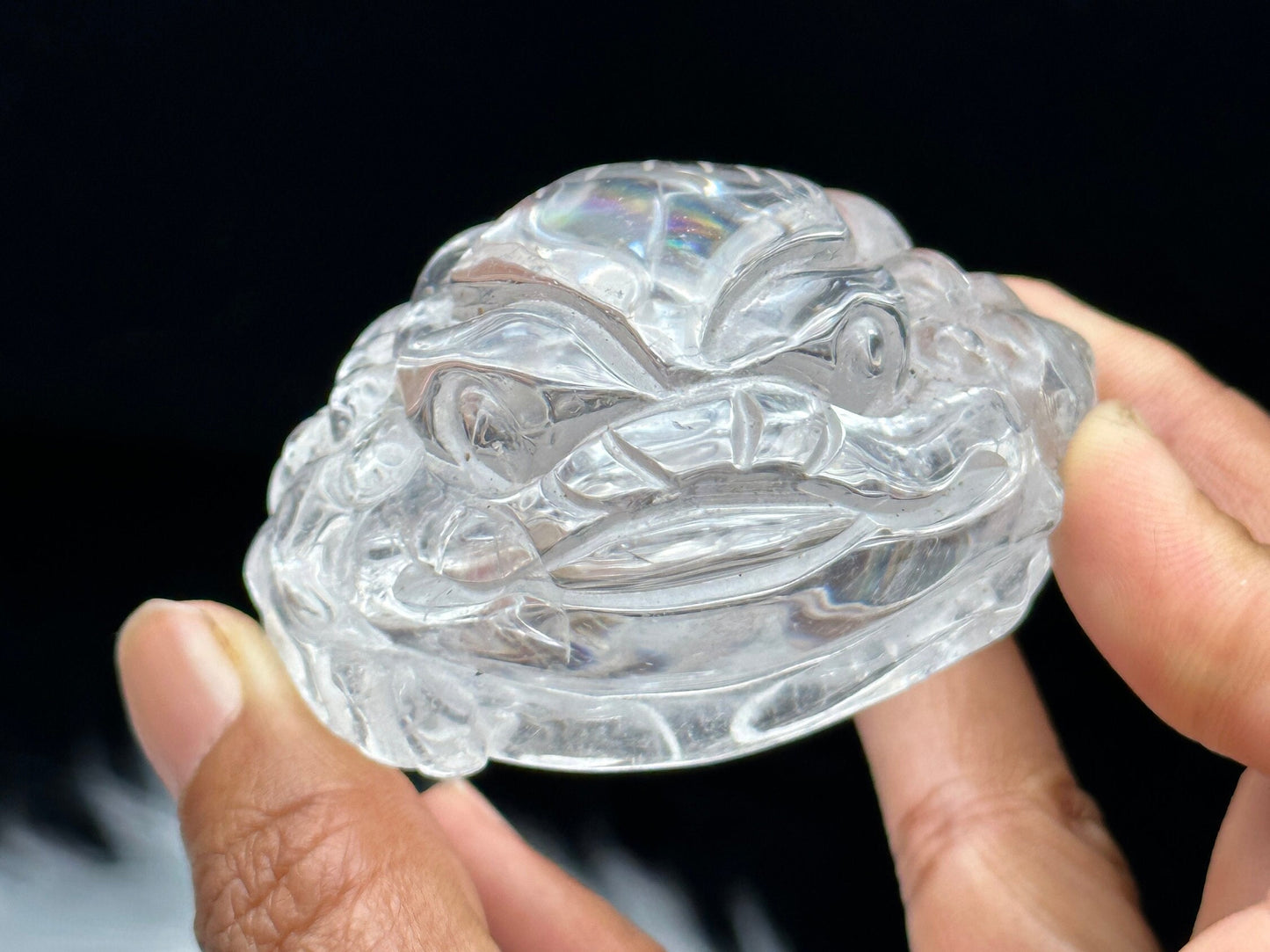 Clear Quartz Crystal Money Toad Carving