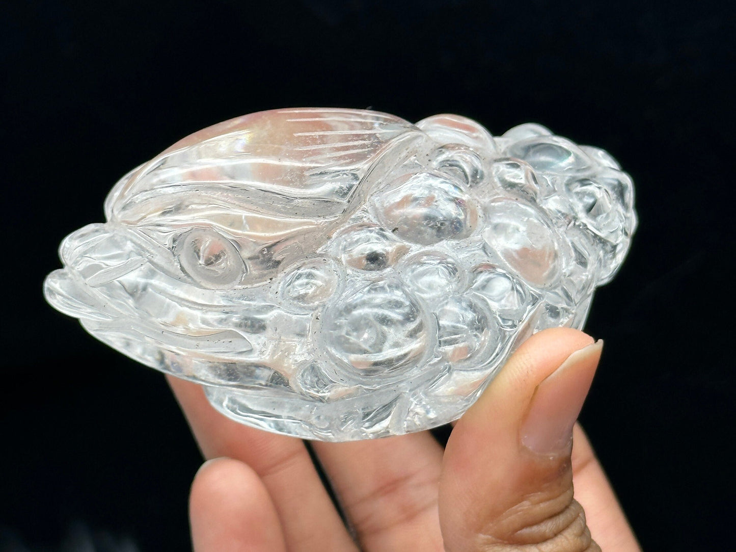 Clear Quartz Crystal Money Toad Carving