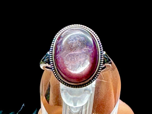 Gem Lepidolite/Purple Mica Crystal Ring in Sterling Silver - Adjustable Size | Metaphysical Jewelry