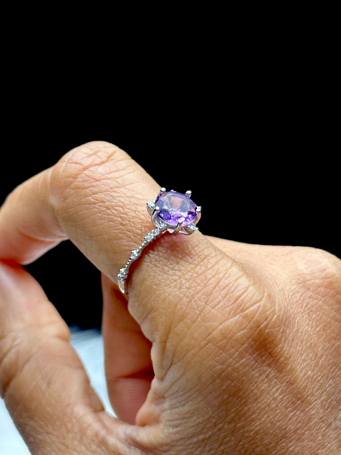 High Quality Amethyst Gemstone Solitaire Ring - Sterling Silver, Adjustable Size - Metaphysical Properties, Chakra Healing