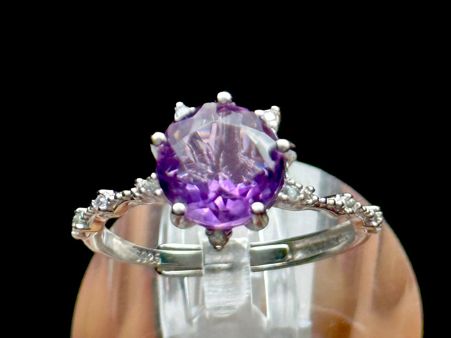 High Quality Amethyst Gemstone Solitaire Ring - Sterling Silver, Adjustable Size - Metaphysical Properties, Chakra Healing