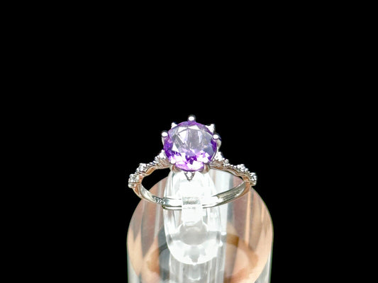 High Quality Amethyst Gemstone Solitaire Ring - Sterling Silver, Adjustable Size - Metaphysical Properties, Chakra Healing