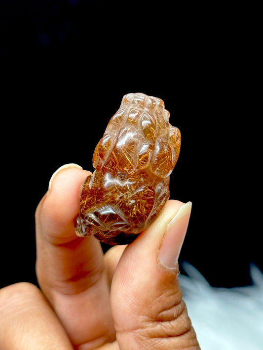 Copper Rutilated Quartz Crystal Pixiu Carving