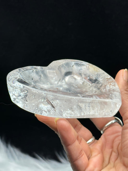 Clear Quartz Crystal Heart Shaped Bowl