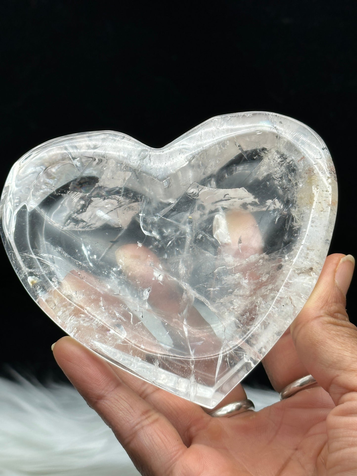 Clear Quartz Crystal Heart Shaped Bowl