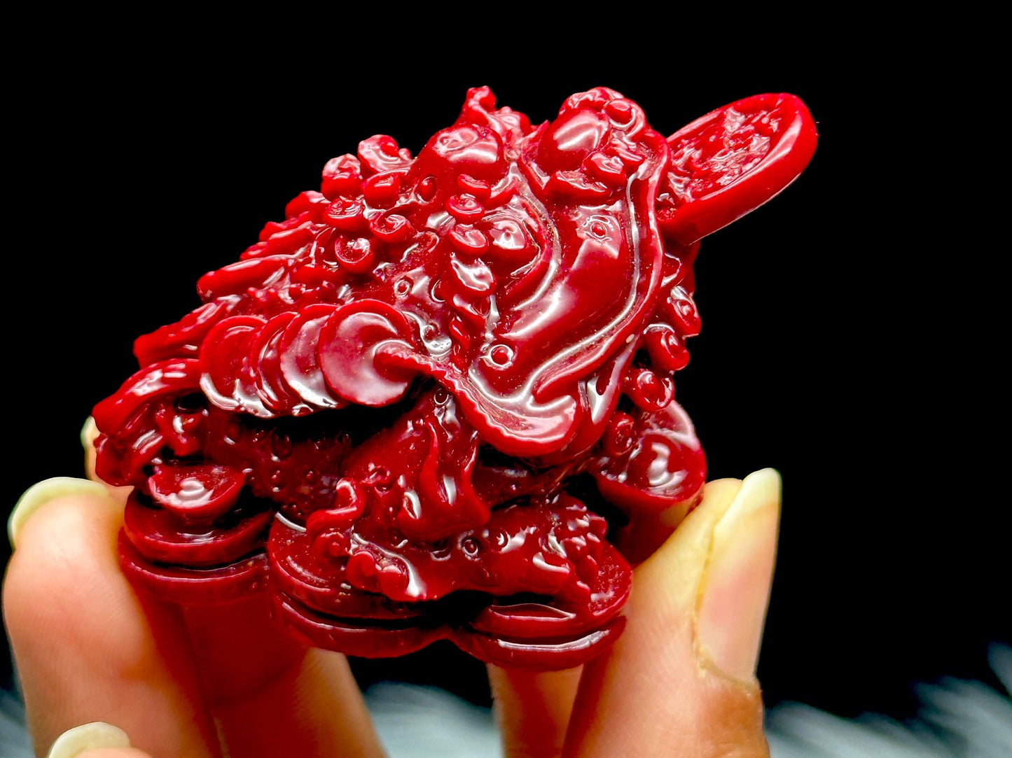 Real Cinnabar Crystal Money Toad Carving, Red Cinnabar Zhu Sha Money Frog