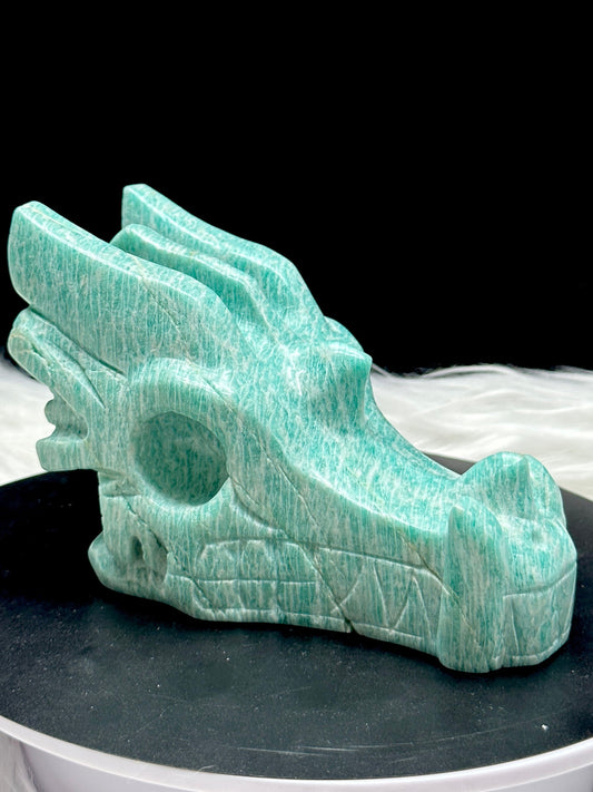 Handcrafted Amazonite Crystal Dragon Head Carving