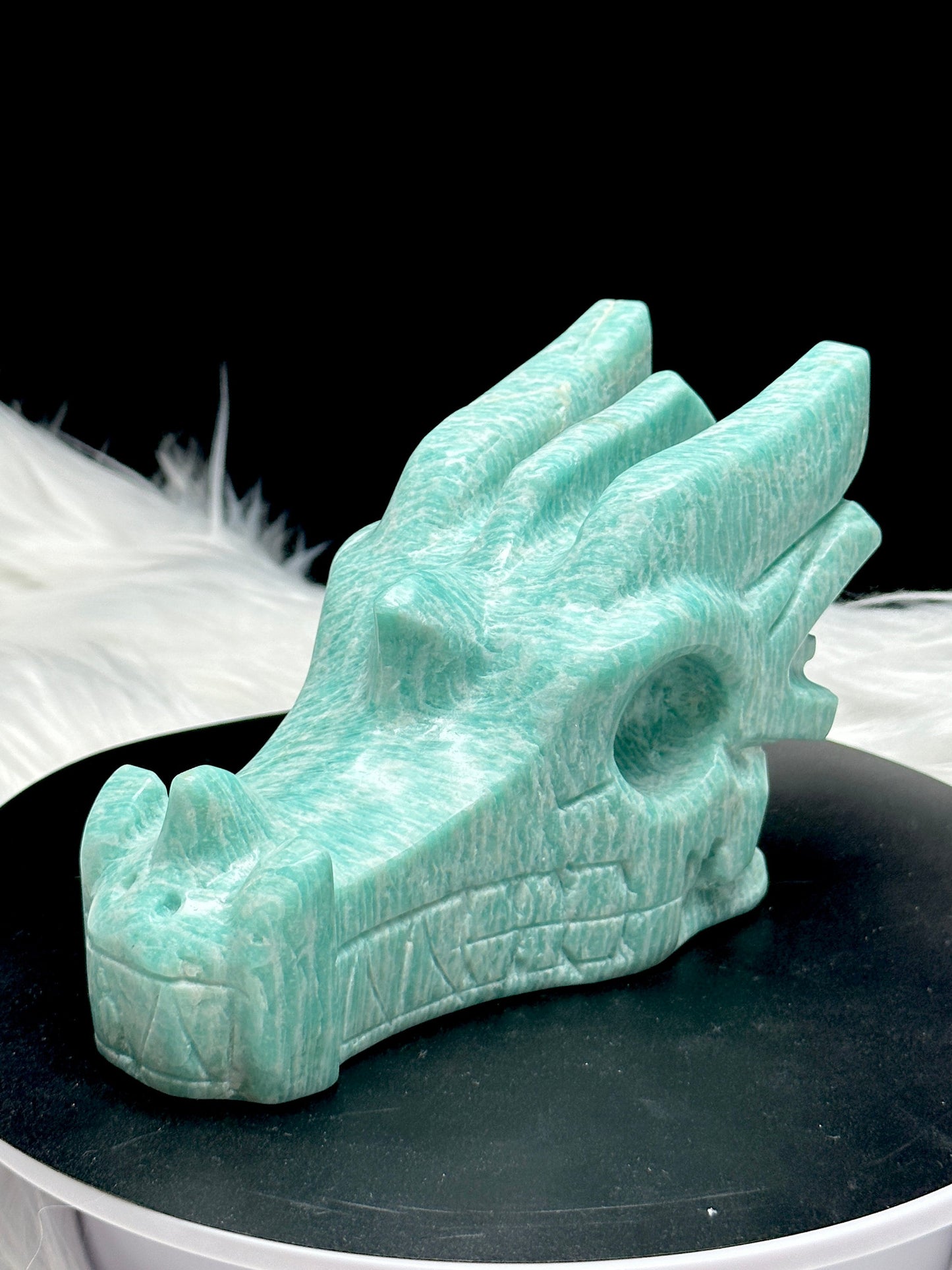 Handcrafted Amazonite Crystal Dragon Head Carving