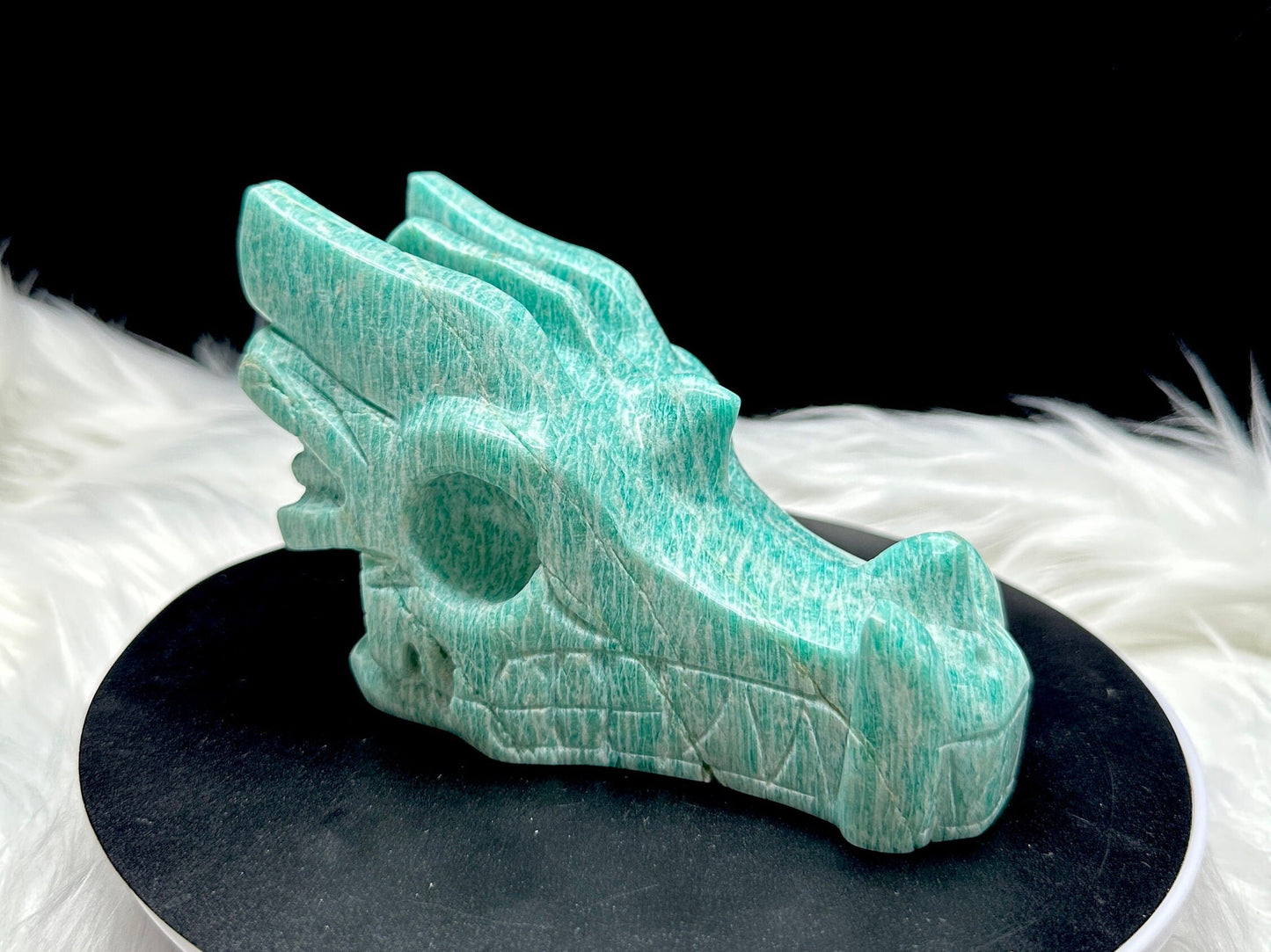 Handcrafted Amazonite Crystal Dragon Head Carving