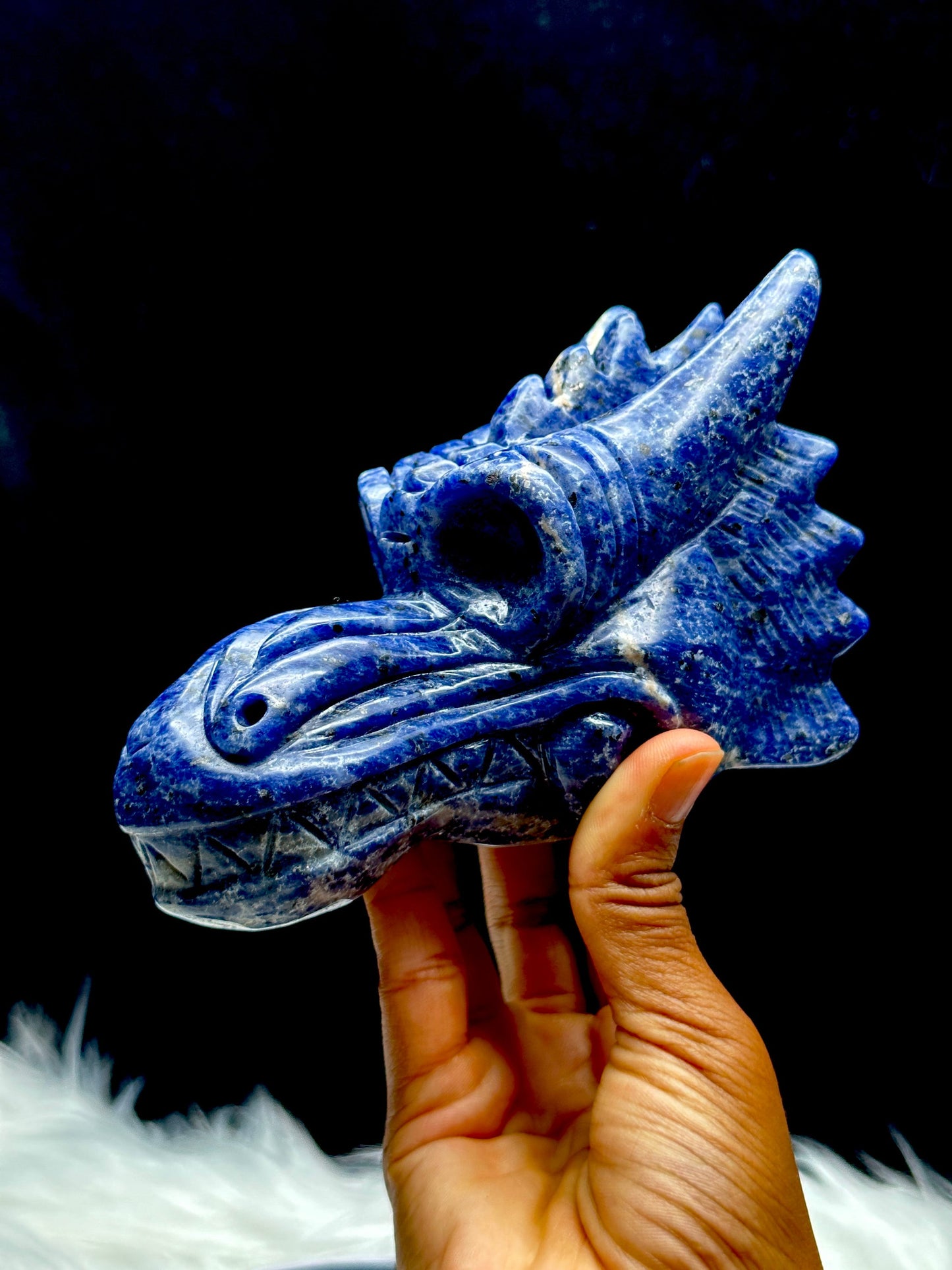 Large Beautiful Sodalite Crystal Dragon Head Carving