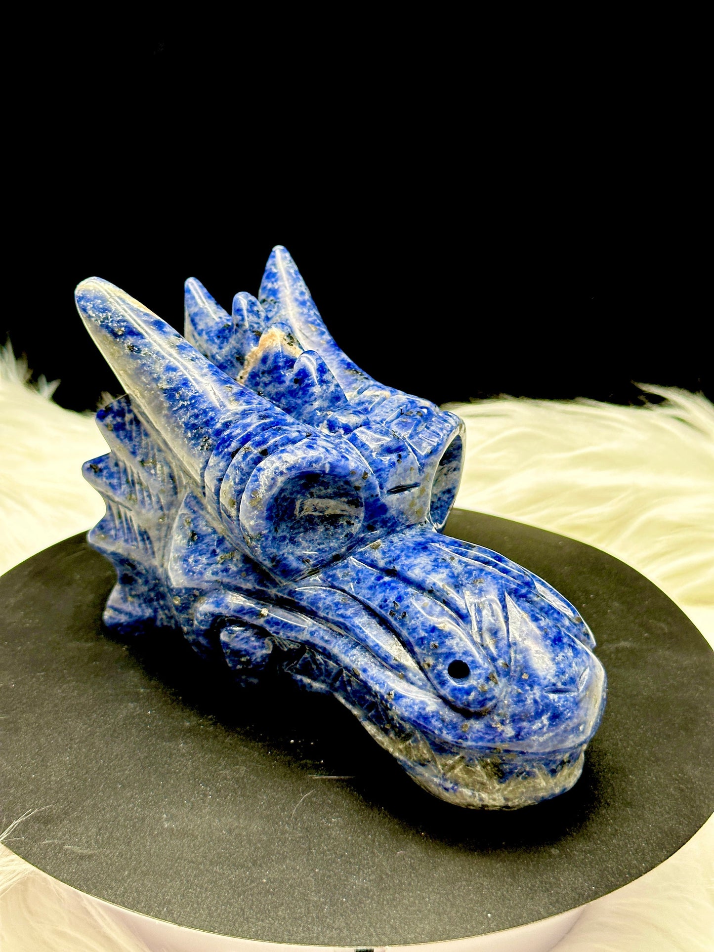 Large Beautiful Sodalite Crystal Dragon Head Carving