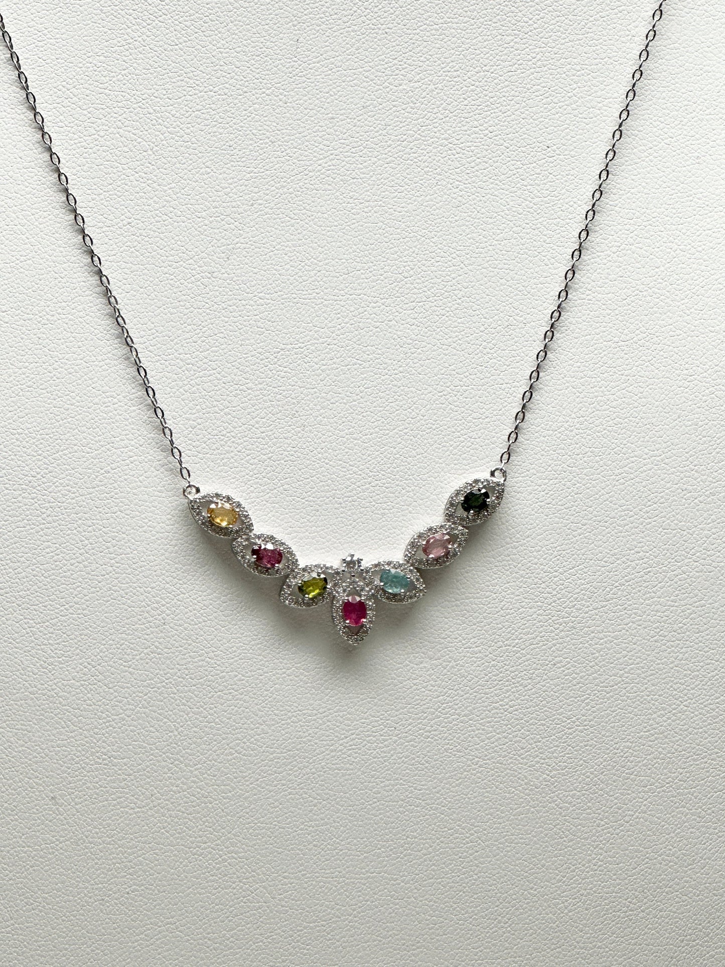 Highest Grade Mixed Tourmaline Pendant Necklace Set in S925 Sterling Silver