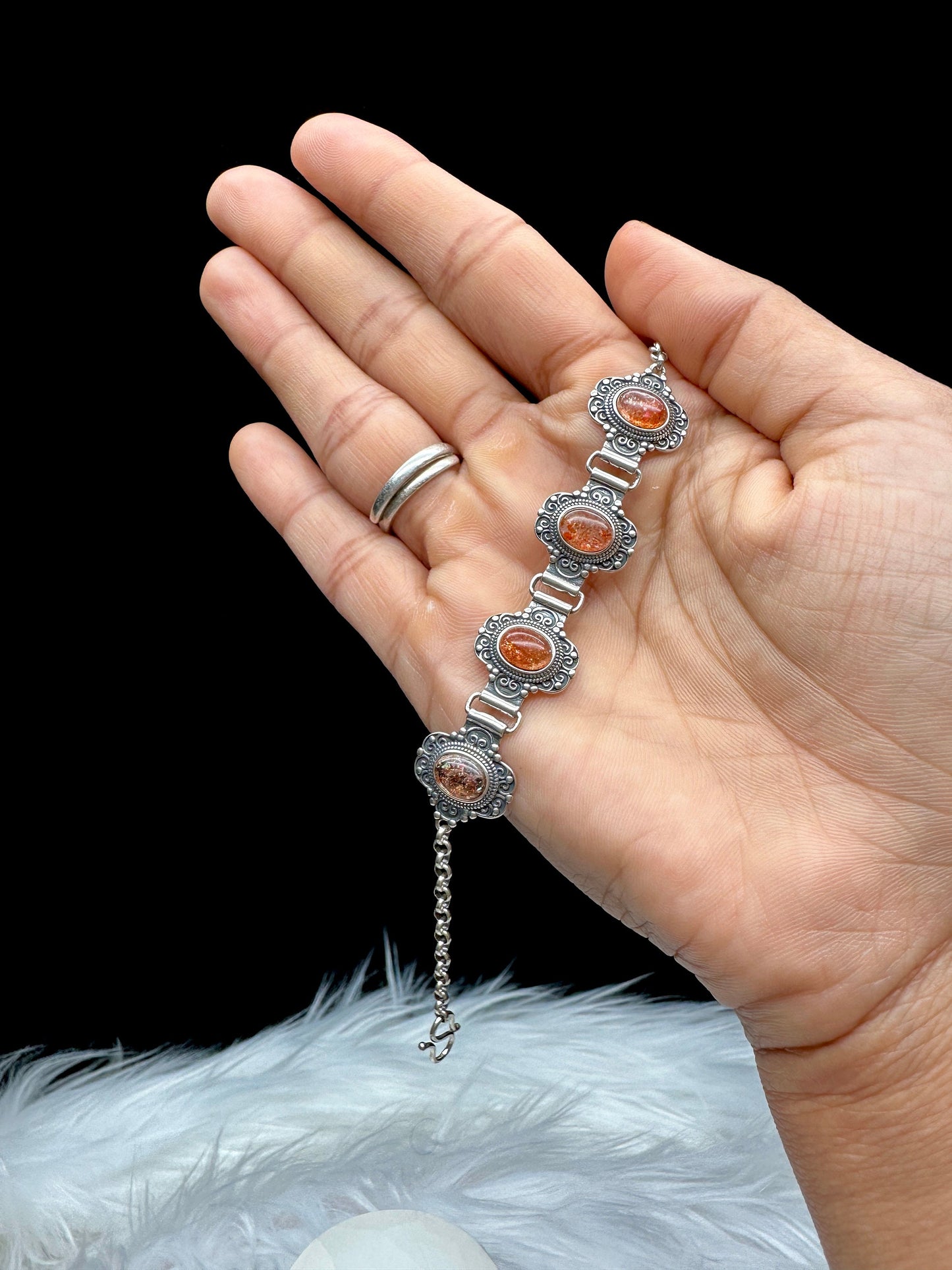 Sunstone Crystal Sterling Silver Bracelet - Radiance and Elegance - Handcrafted Gemstone Jewelry