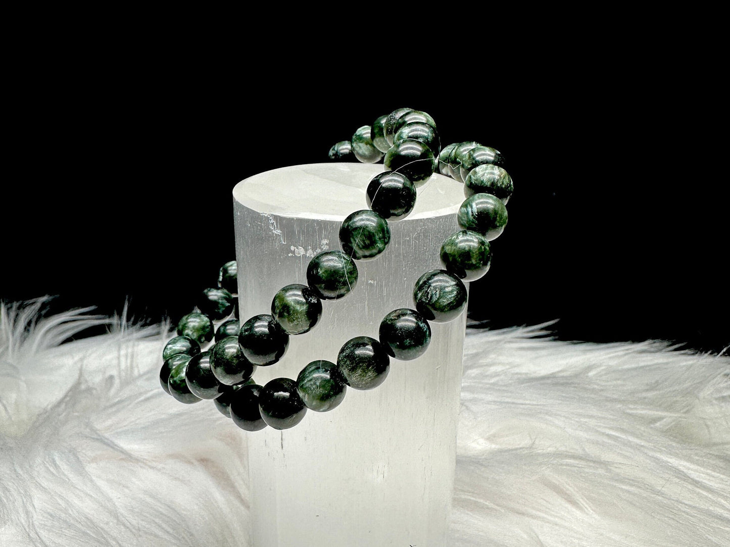 Seraphinite Crystal Bead Bracelet - 8mm Beads - Healing and Harmony - Handmade Gemstone Jewelry