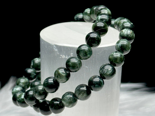 Seraphinite Crystal Bead Bracelet - 8mm Beads - Healing and Harmony - Handmade Gemstone Jewelry