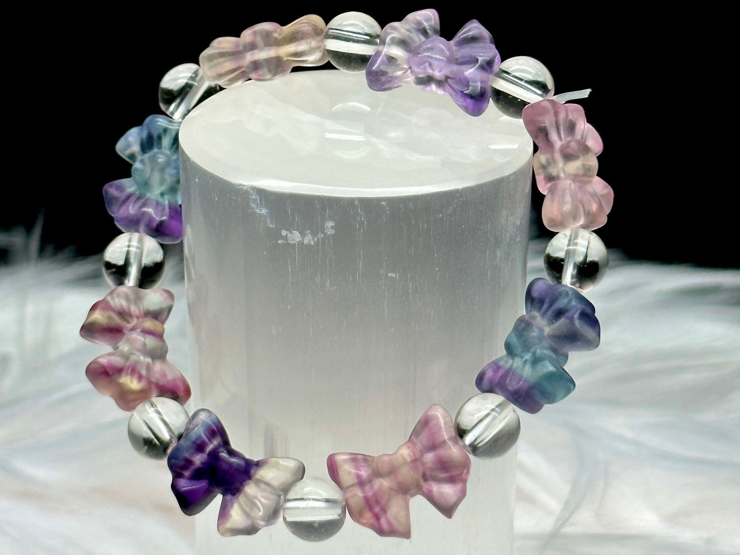 Fluorite Bow Bracelet - Elegant Gemstone Jewelry - Healing Crystal Bracelet