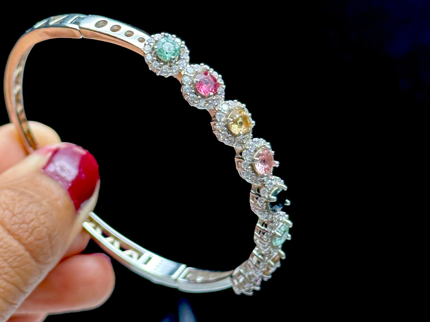 Rainbow Tourmaline Sterling Silver Bracelet with Moissanite Diamond Accents - High-Quality Gemstone Jewelry - One-of-a-Kind Piece