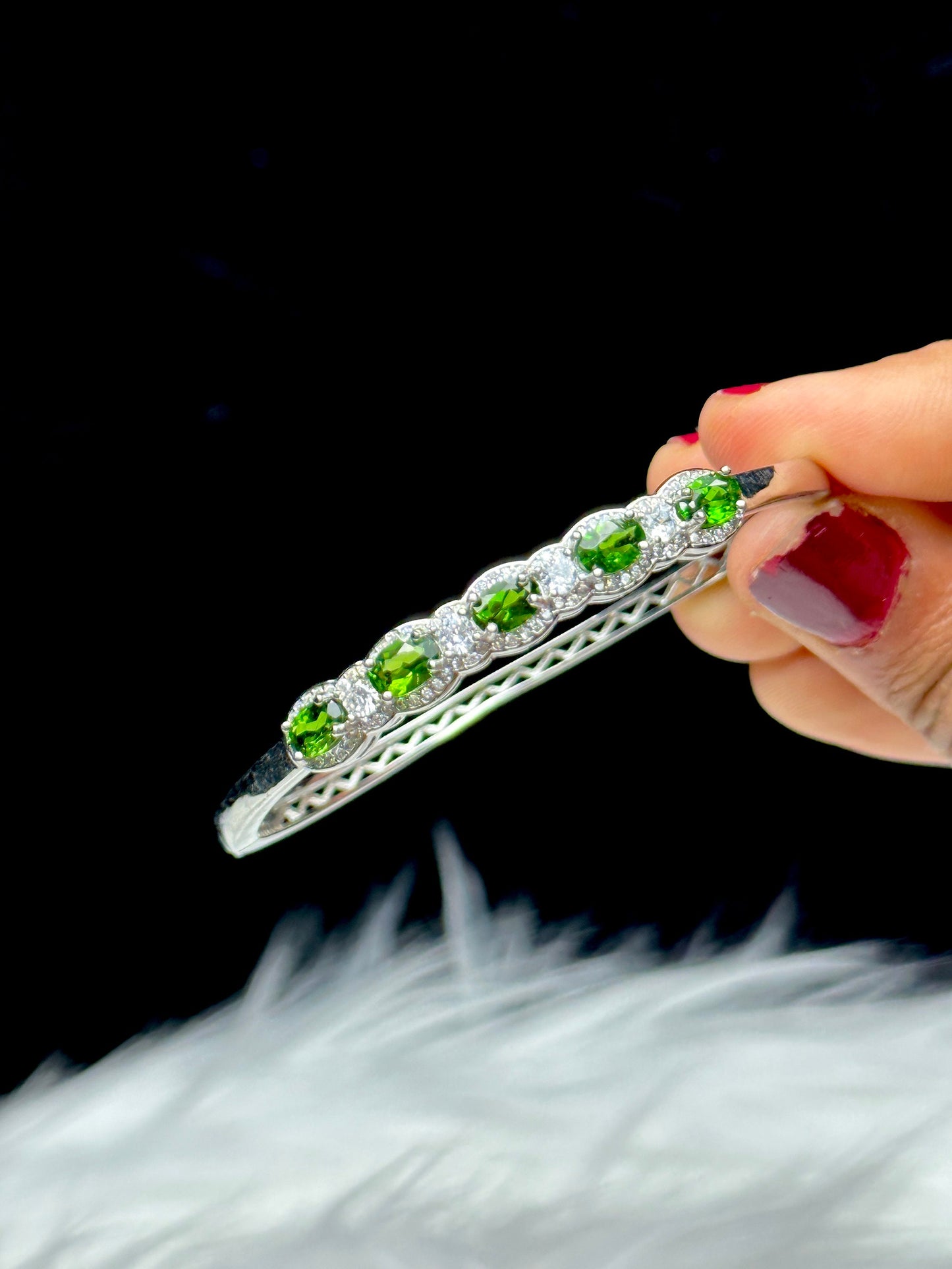 Premium Diopside Crystal in S925 Sterling Silver Bracelet - Genuine Gemstone Jewelry