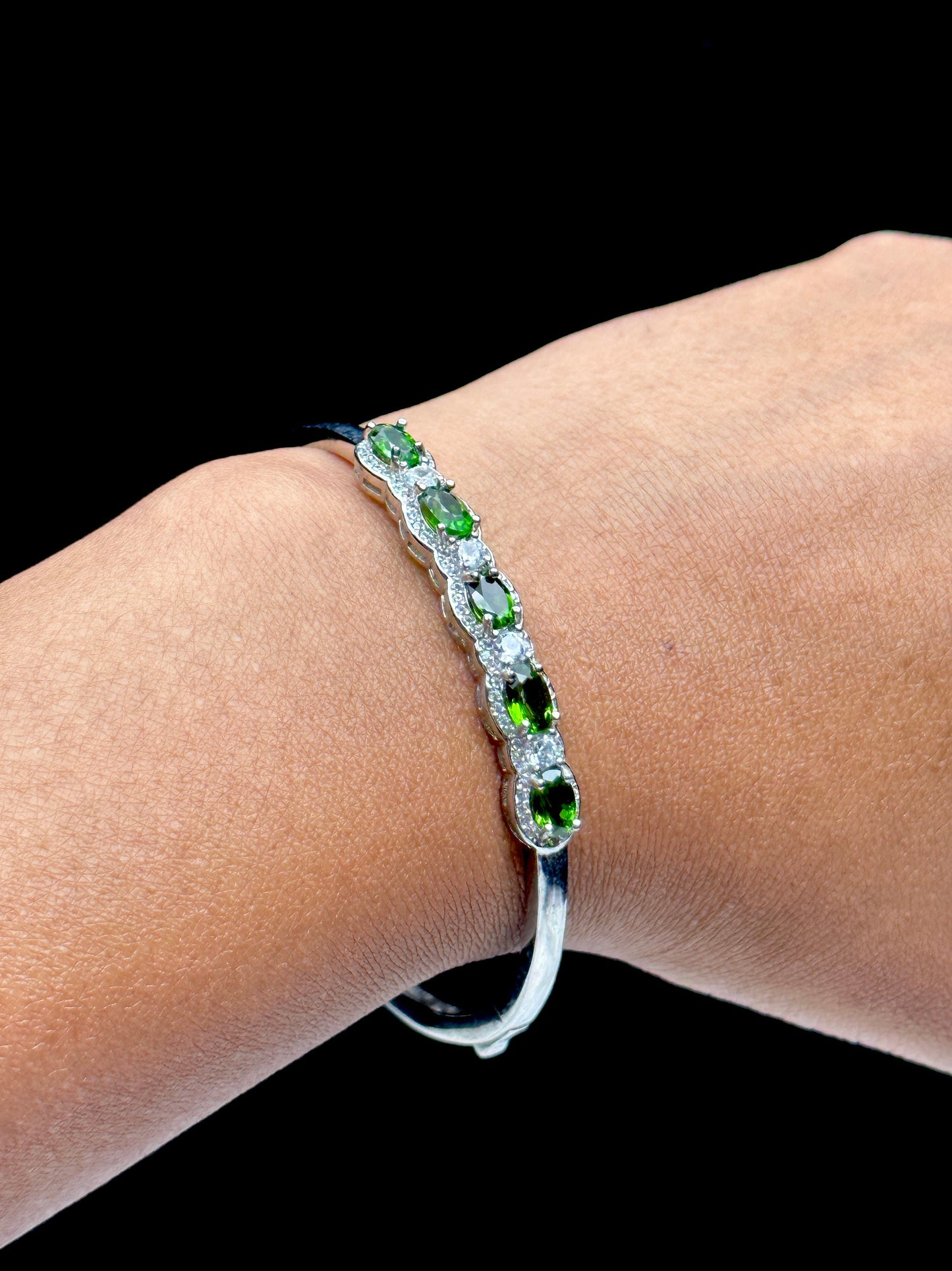 Premium Diopside Crystal in S925 Sterling Silver Bracelet - Genuine Gemstone Jewelry