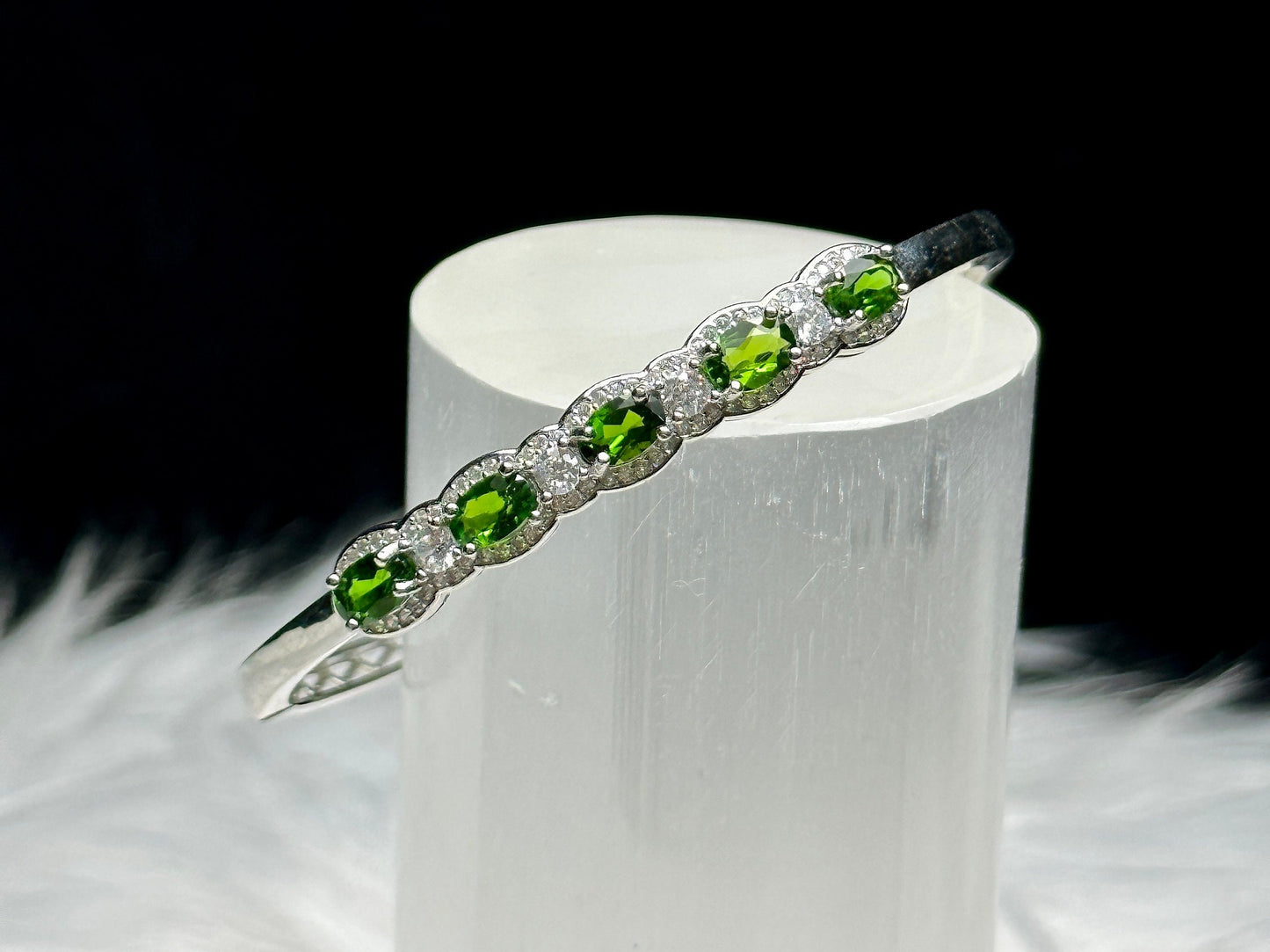 Premium Diopside Crystal in S925 Sterling Silver Bracelet - Genuine Gemstone Jewelry