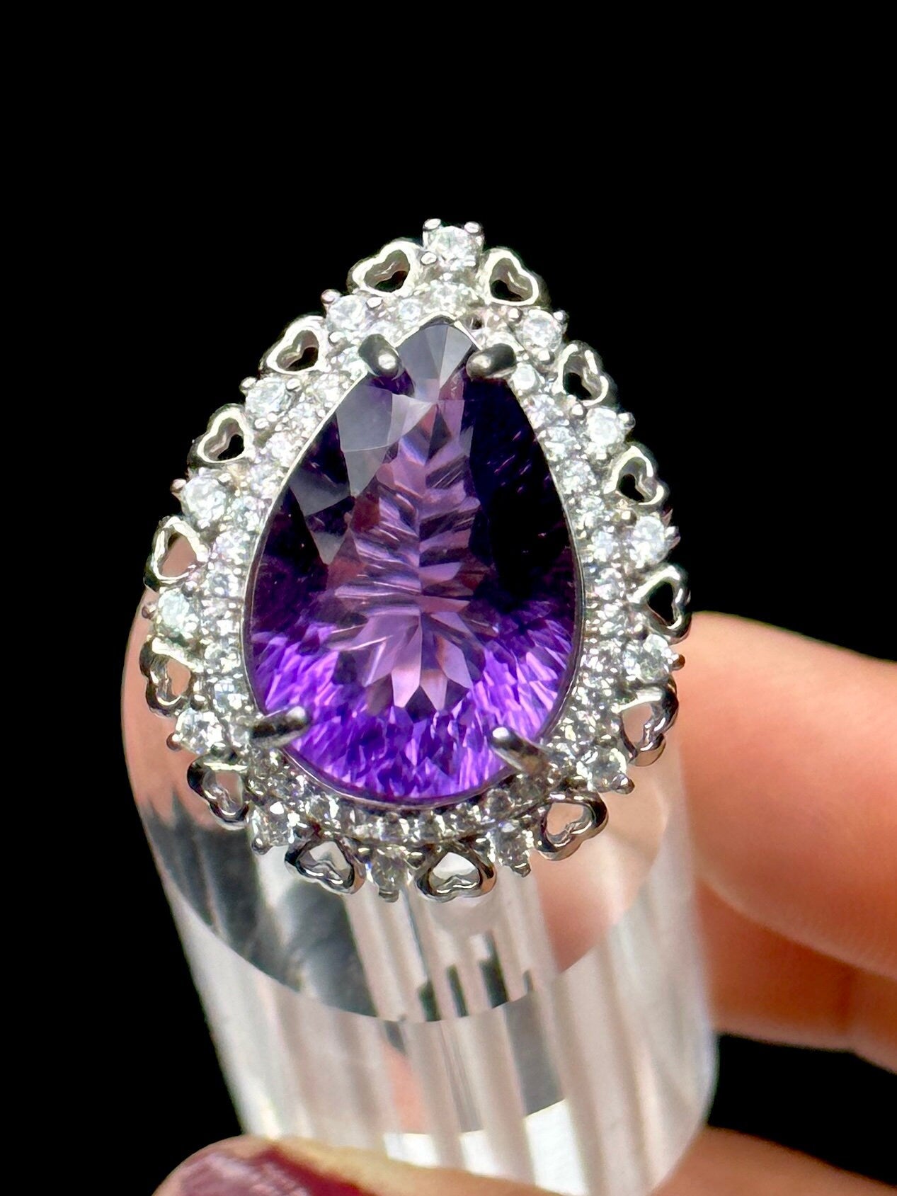 Grade AAA Beautiful Amethyst Gemstone Solitaire Ring - Sterling Silver Adjustable Size - Handpicked & One of a Kind