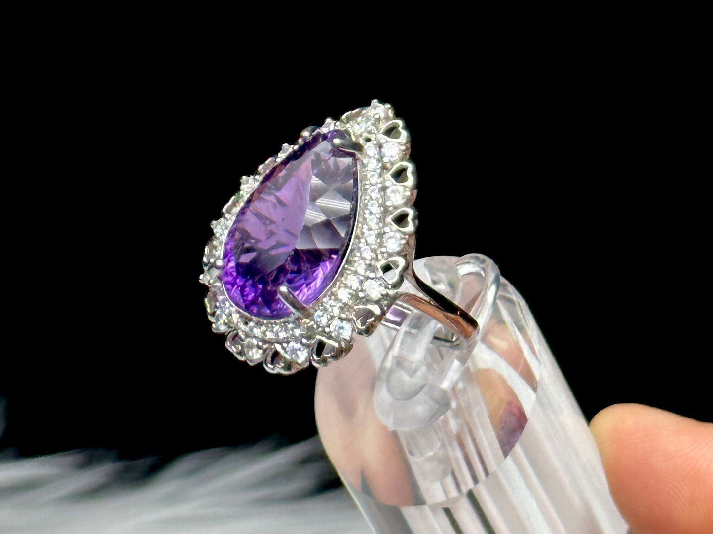 Grade AAA Beautiful Amethyst Gemstone Solitaire Ring - Sterling Silver Adjustable Size - Handpicked & One of a Kind