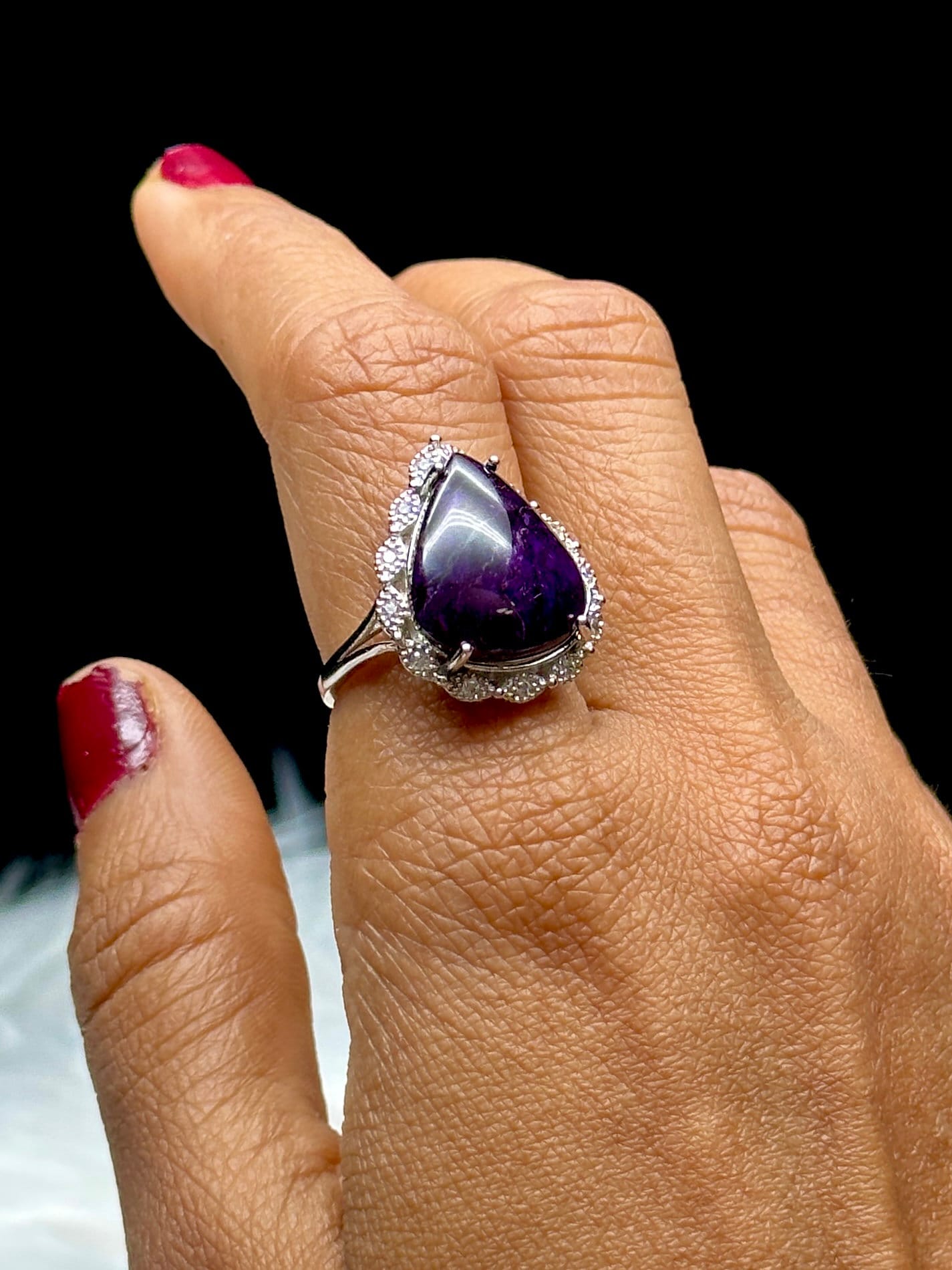 Grade AAA Sugilite Crystal Ring in Sterling Silver - Adjustable Size - Unique Gemstone Jewelry